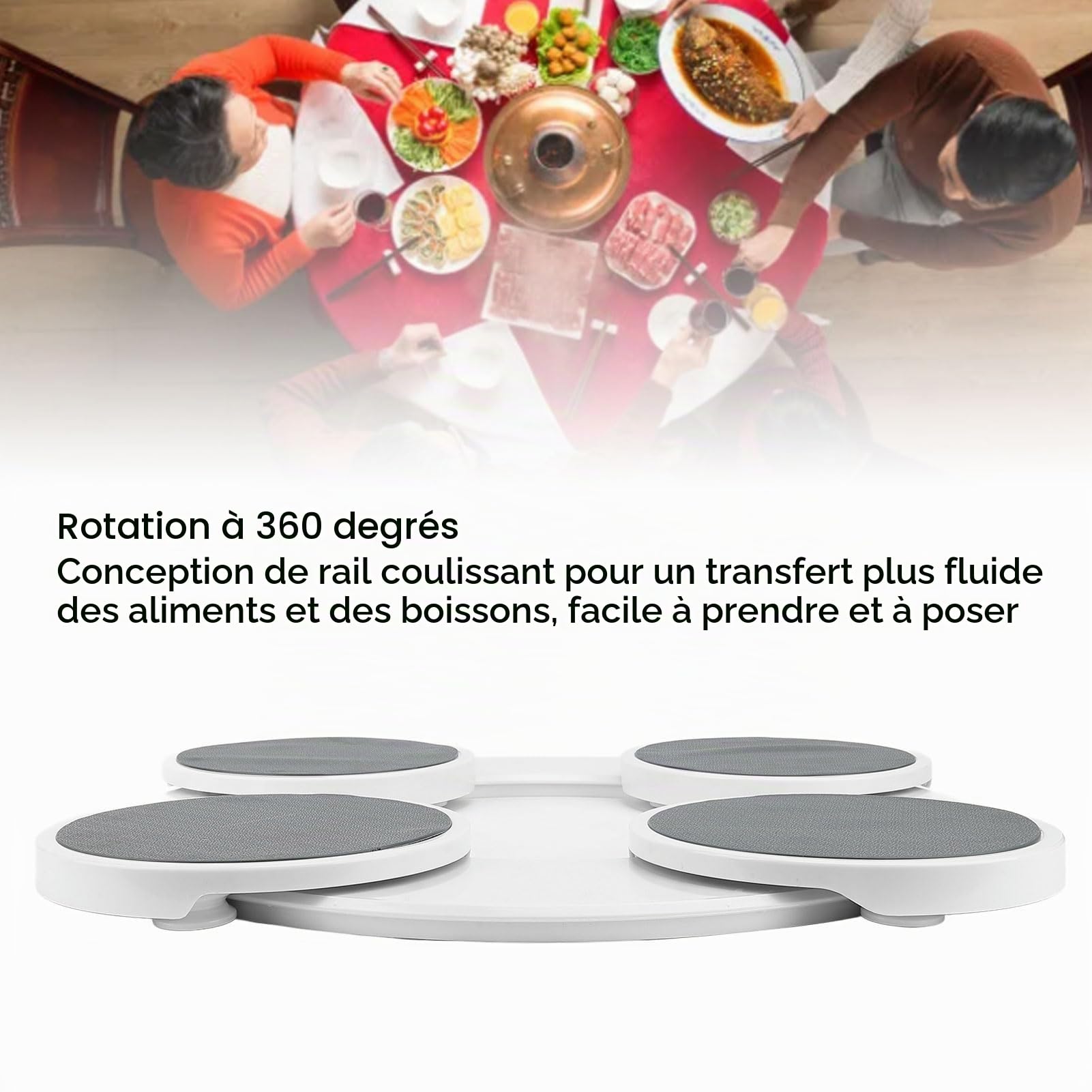 Plateau Rotatif pour Table à Manger en ABS, 68,61 oz - Portatif et Pratique, Idéal pour Repas de Famille, Pique-Nique et Événements, avec 8 Accessoires et Film Adhésif Inclus