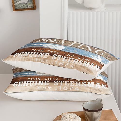 Miniatura 7 de Axolotl Juego de edredón con diseño de "Go Boating", ropa de cama náutica a rayas azules y marrones, para niños, adolescentes y adultos, para