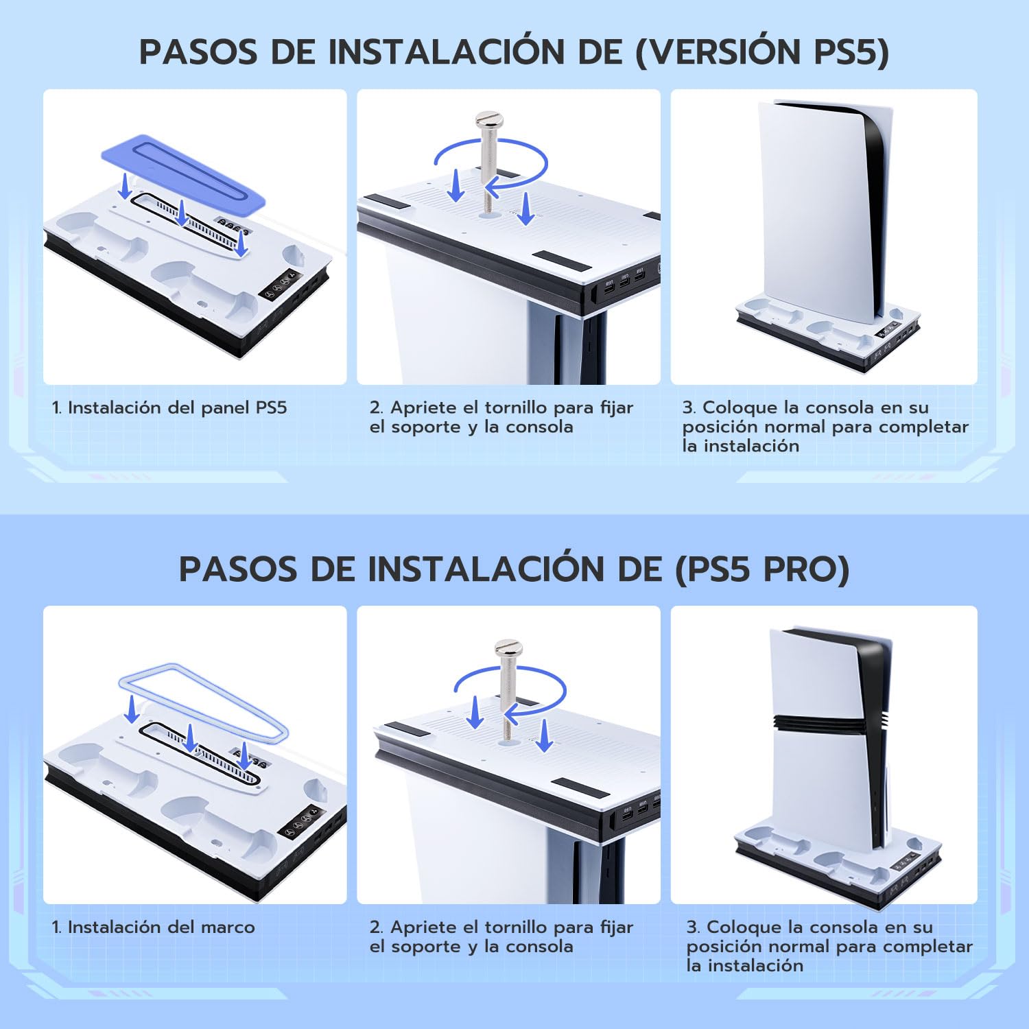 Soporte de Refrigeración para PS5 / PS5 Slim / PS5 Pro, Soporte para PS5 Vertical Ventiladores de Refrigeración y Estación de Carga de Dual Dontrolador, 3 USB, Soporte para Auriculares