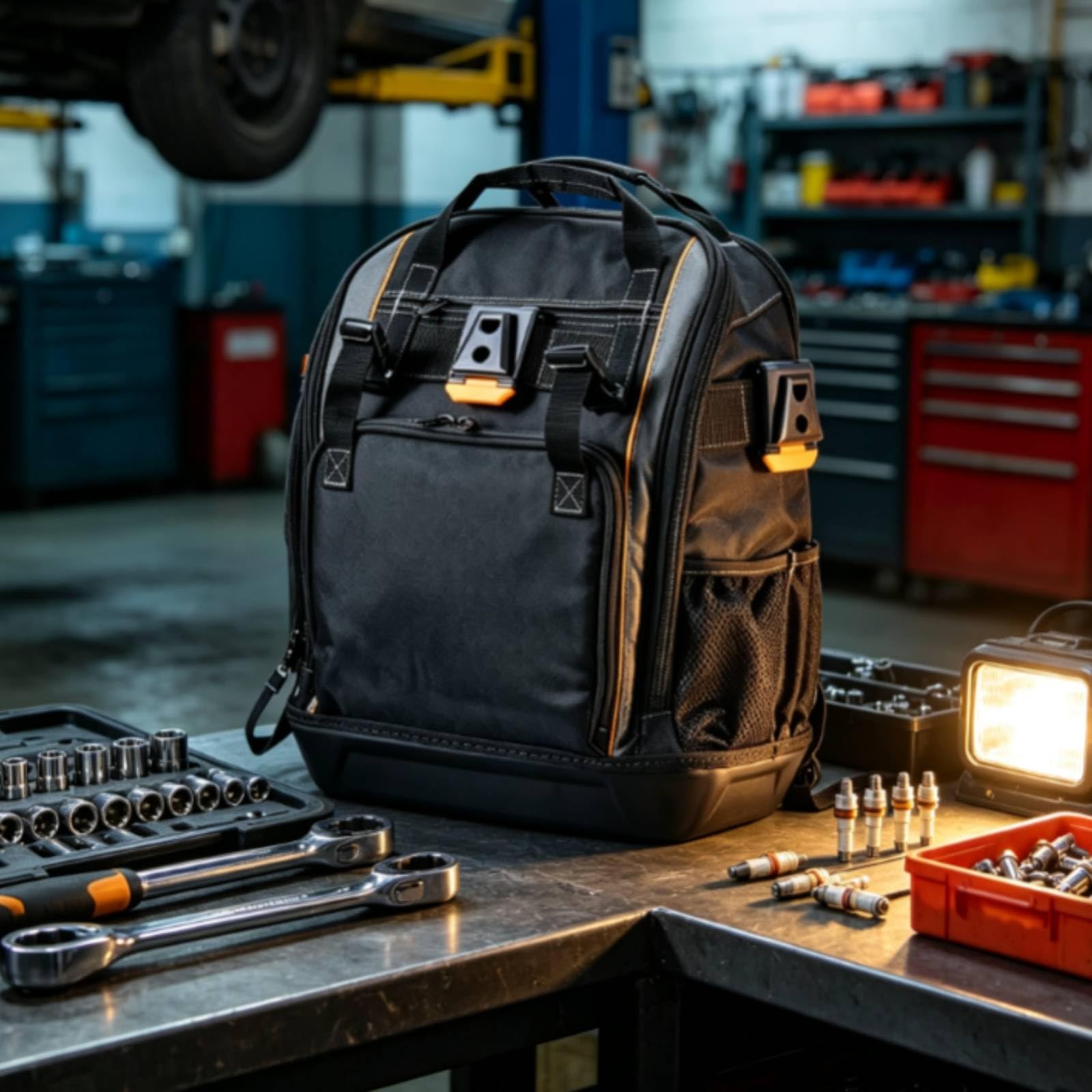 Sac à Dos avec Base Moulée Renforcé | Multipoches, extrêmement résistant Résistant, Sac à Dos Porte-Outils, pour Chantier, Maintenance Mobile, Électriciens