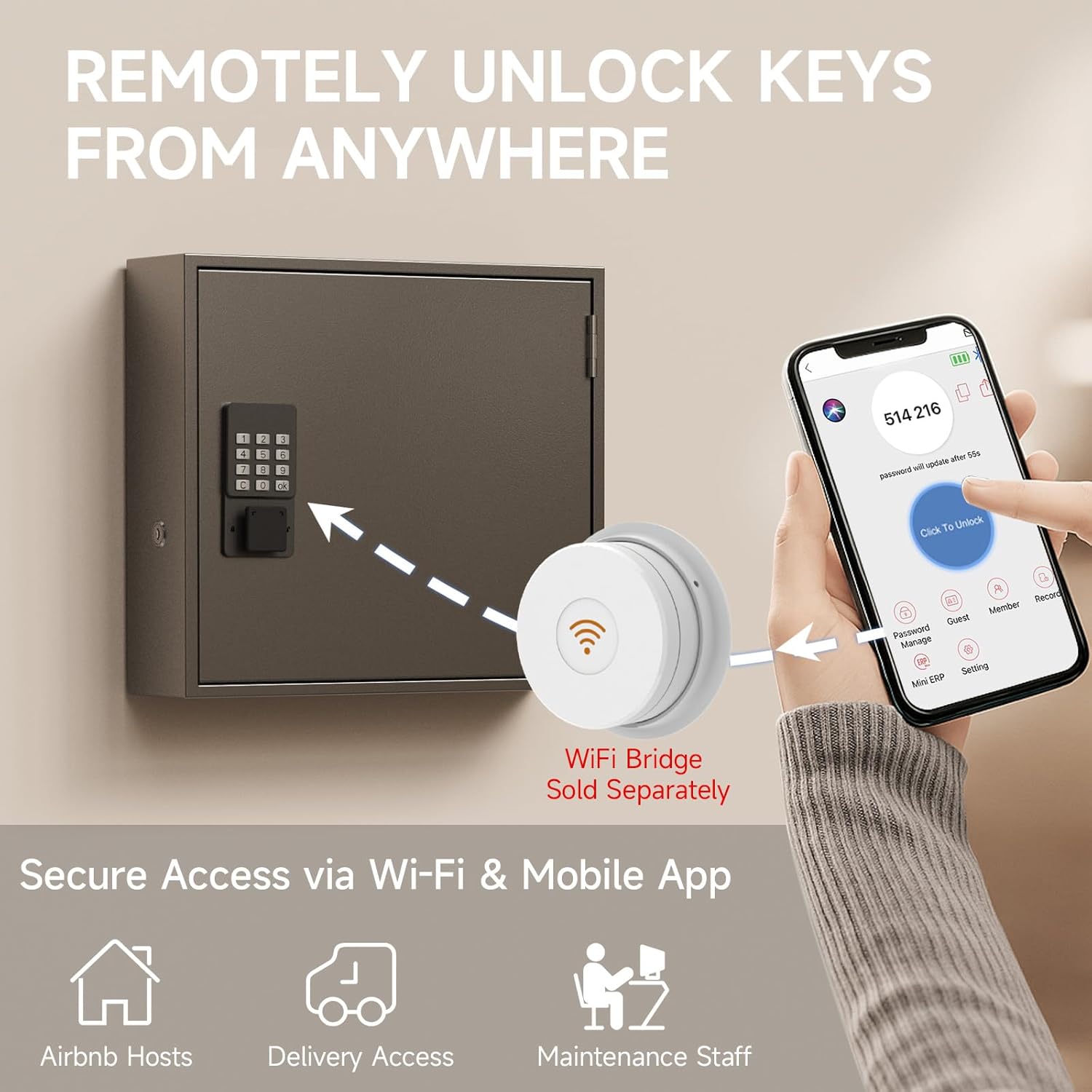 WeHere 90-Key Smart Key Lock Box – Wall Mounted Key Cabinet Organizer with App Access, One-Time Code, Bluetooth & WiFi Unlock (Sold Separately), Key Management System for School, Rental, Office