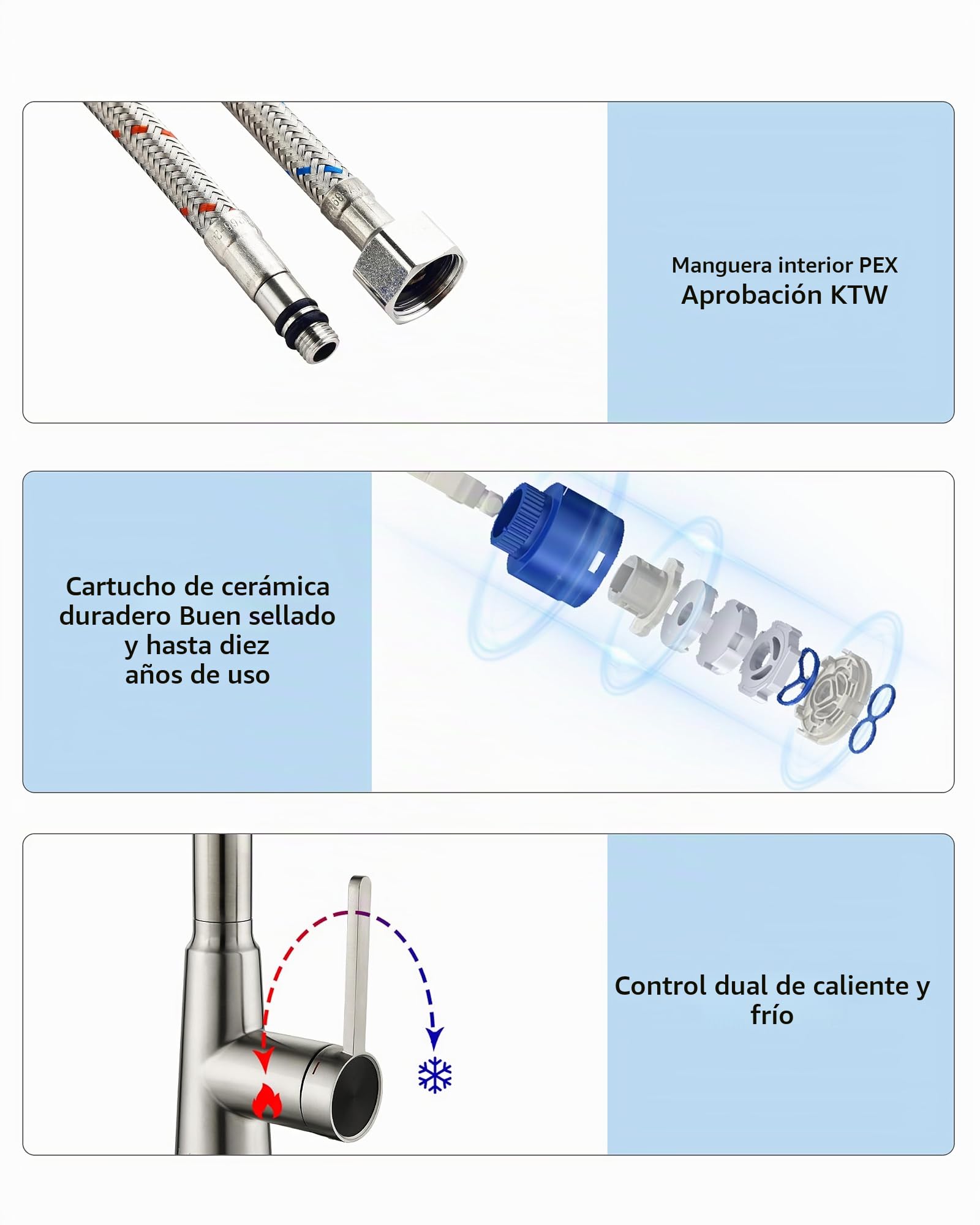 Grifo de Cocina con Ducha Extraíble, Mezclador para Fregadero de Alta Presión, Acero Inoxidable, Giratorio 360°, 2 Modos de Chorro, Grifo de Cocina Moderno
