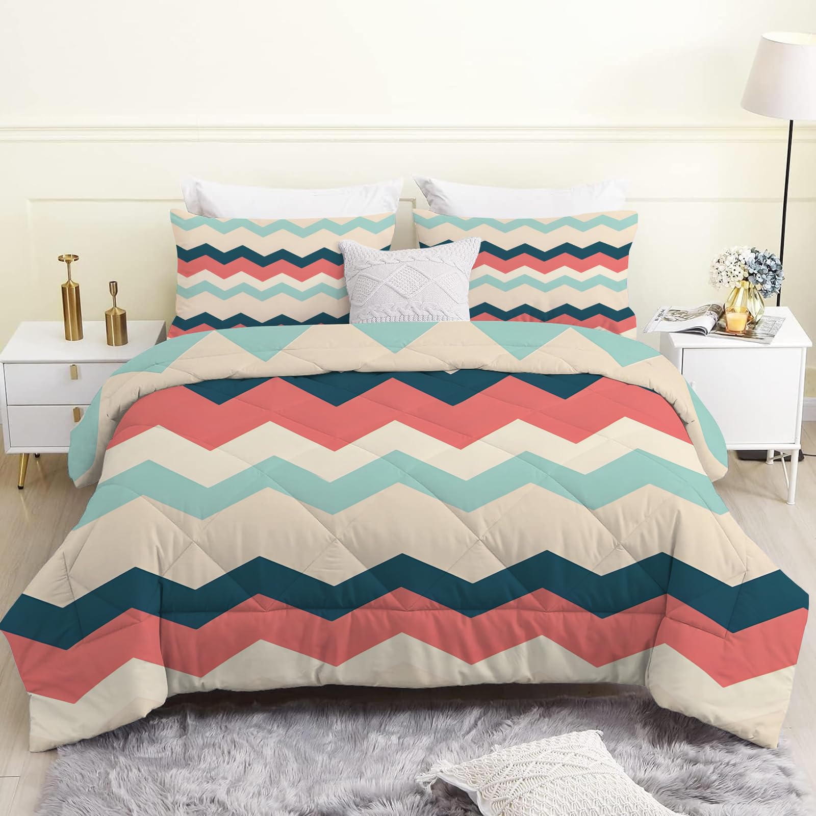 Raya Edredon Estampado 4 Estaciones Geometría Edredón Relleno Nórdico Cama 80/90 Estampado, Retro Edredones Reversible 135x200 cm para Infantil Niñas Niños Juveniles Pz157