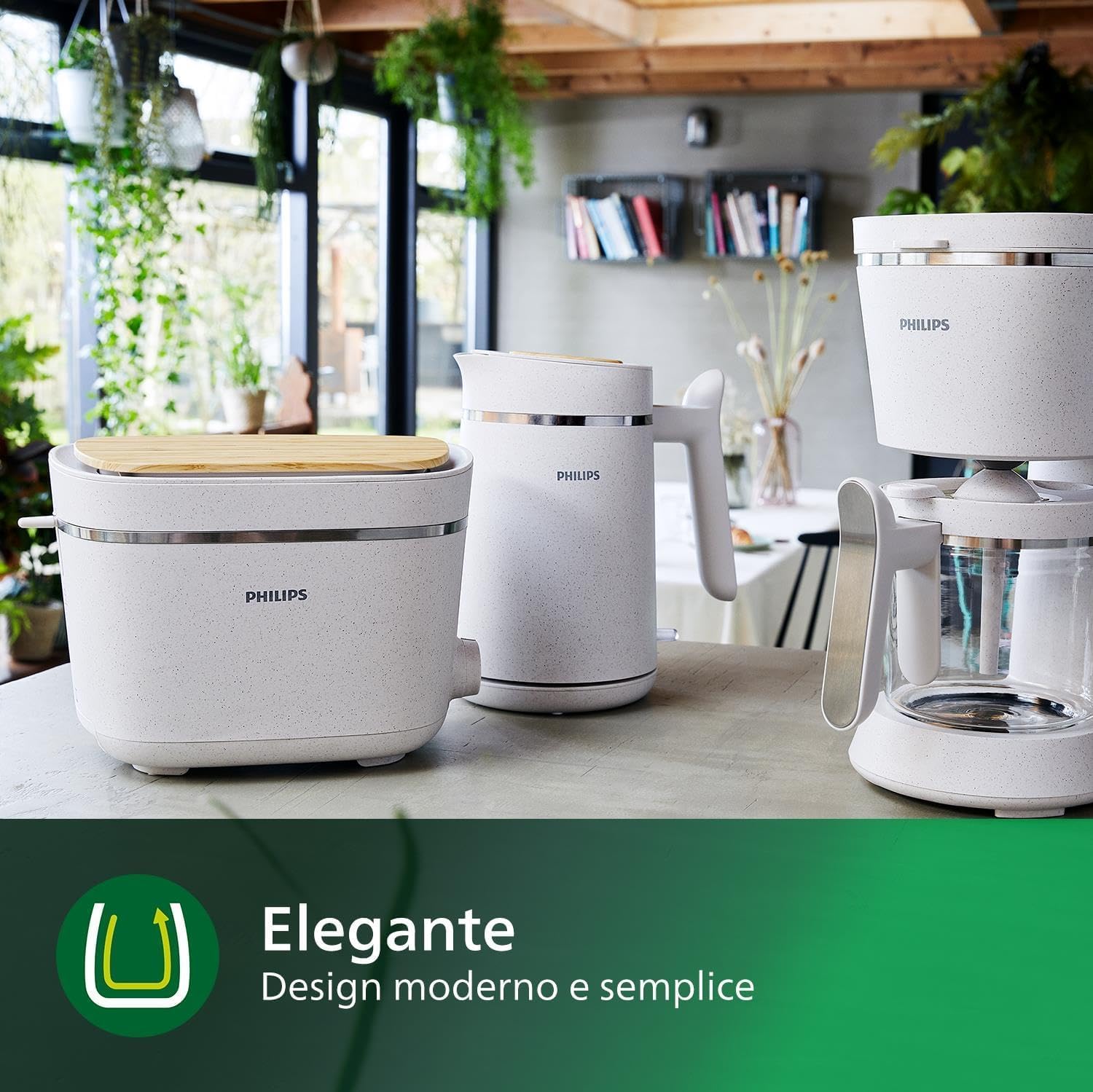 Philips Tostapane Eco Conscious, Plastica Bio al 100%, 8 Livelli di Doratura, Scaldapanini Integrato, Raccoglibriciole Rimovibile, Crema (HD2640/10)
