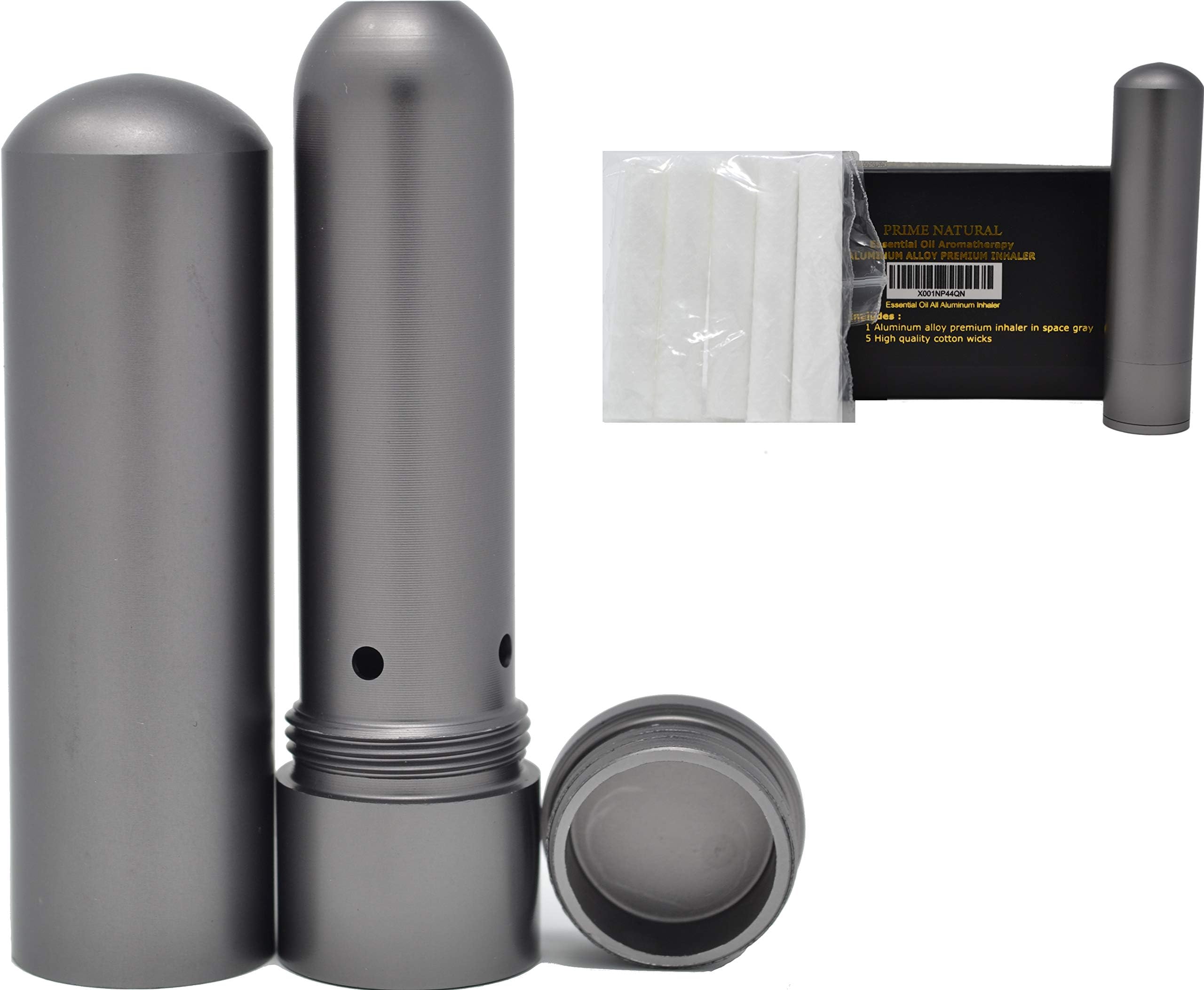 Prime Natural Essential Oil Aluminum Alloy Premium Blank Nasal Inhaler - Refillable Aluminum Empty Metal Inhaler - Space Gray Color - Comes with 5 High Quality Cotton Wicks - Best for Aromatherapy