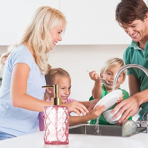 Miniatura 7 de Top-spring Dispensador de jabón de vidrio ámbar de 12 onzas con bomba  Paquete de 2 dispensadores de jabón de loción recargable con diseño de