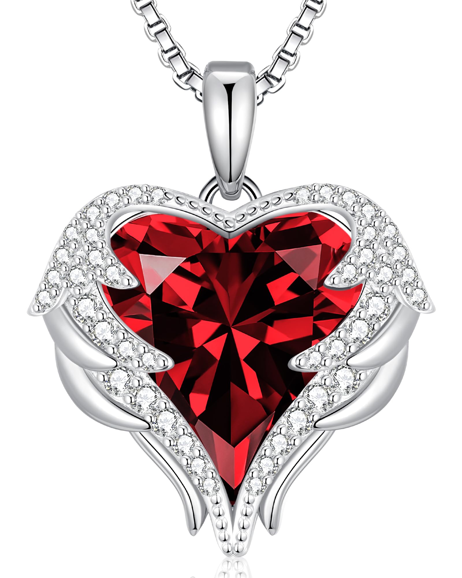 CDE Valentines Day Gifts for Women Angel Wings Necklace for Women with Birthstone, Love Heart Silver Tone/Gold Tone Pendant, Ideal Anniversary or