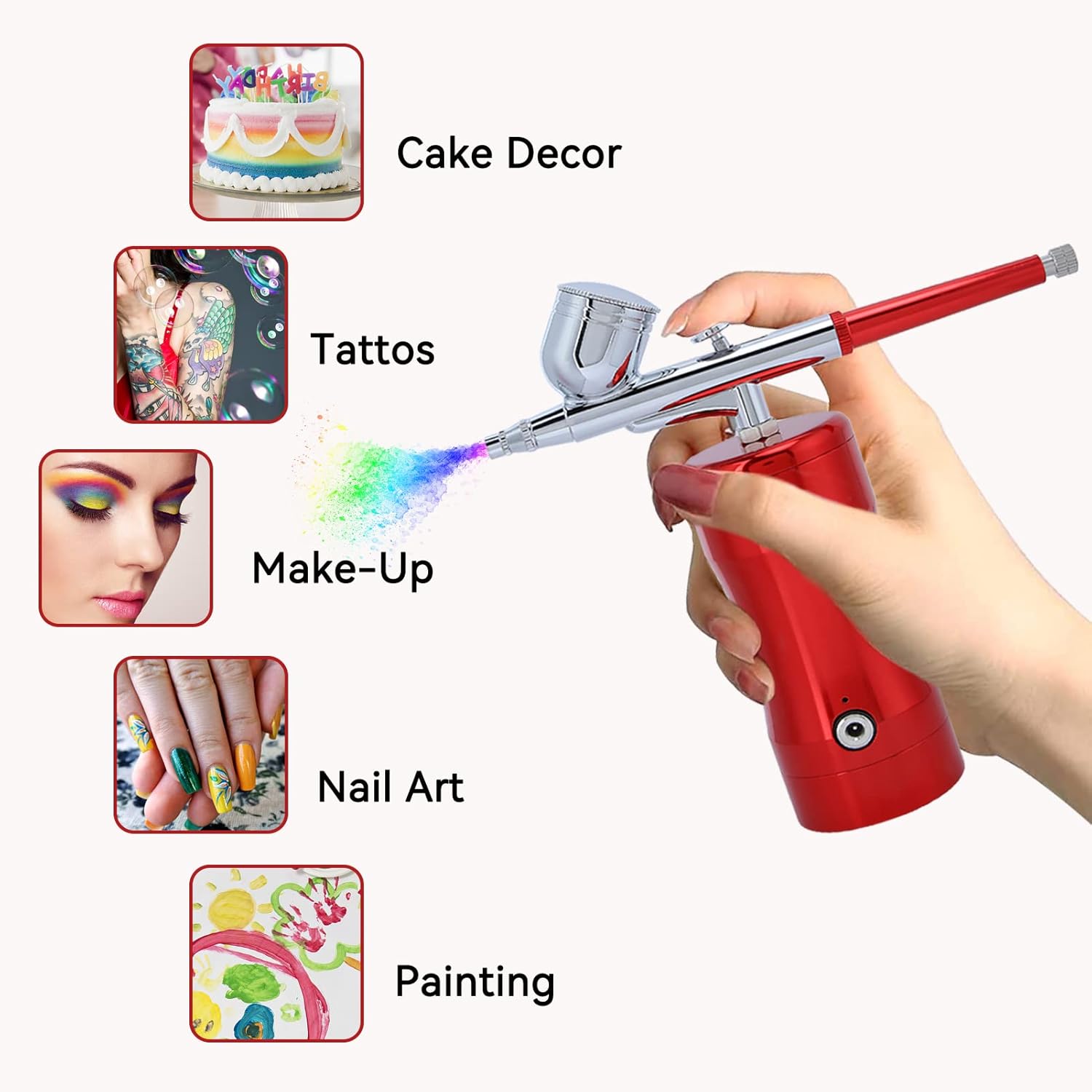 Airbrush Kit Portable Cordless Air Brush Gun Set G12 Pump 0.3mm Mini 7CC Inkjet Spray Gun Mini Handheld Airbrush with Cleaning Tools for Cake Decoration/Makeup/Nails/Tattoo/Model (Red)