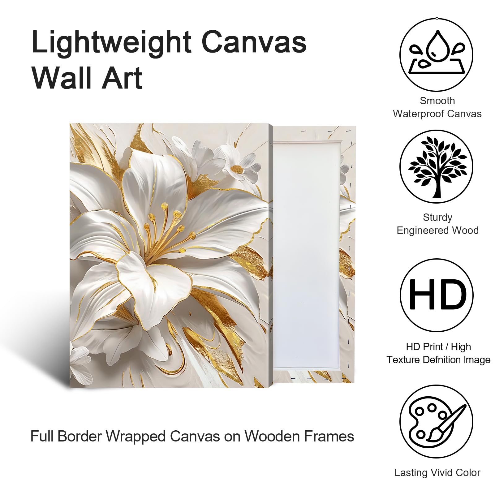 Lianyibo Stampa Su Tela Con Fiori Selvatici Bianchi E Giallo Senape, Moderna Decorazione Murale Verticale 30x90 Cm Con Cornice Interna, Per Soggiorno E Camera