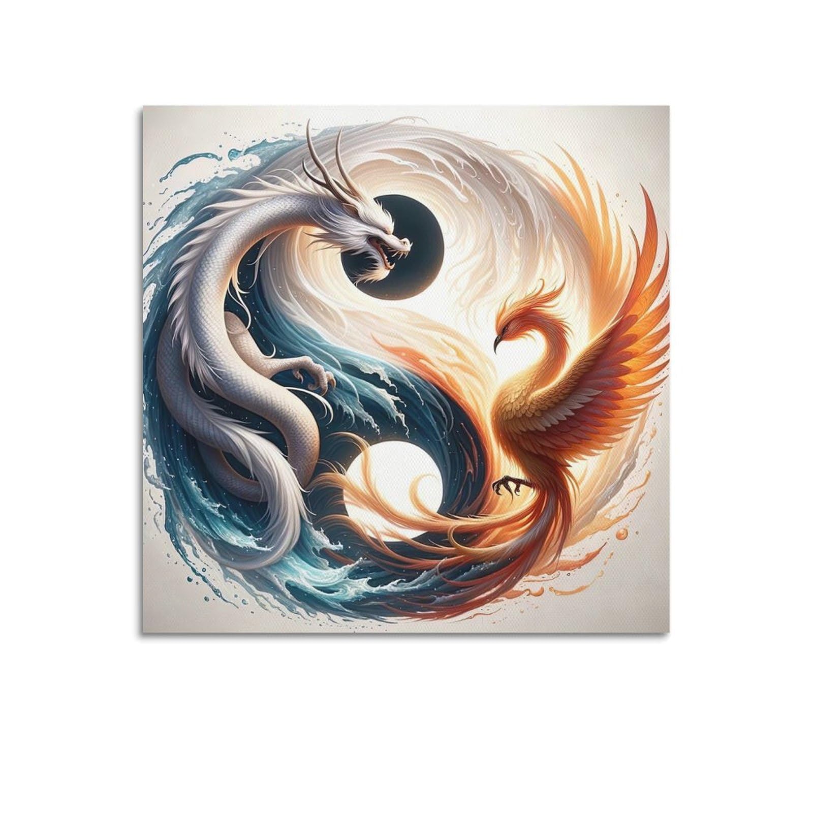 WZKTCL Neon Dragon Poster Yin Yang Dragon Phoenix Poster Decorative Painting Canvas Wall Posters And Art Picture Print Modern Family Bedroom Decor Posters 16x16inch(40x40cm)
