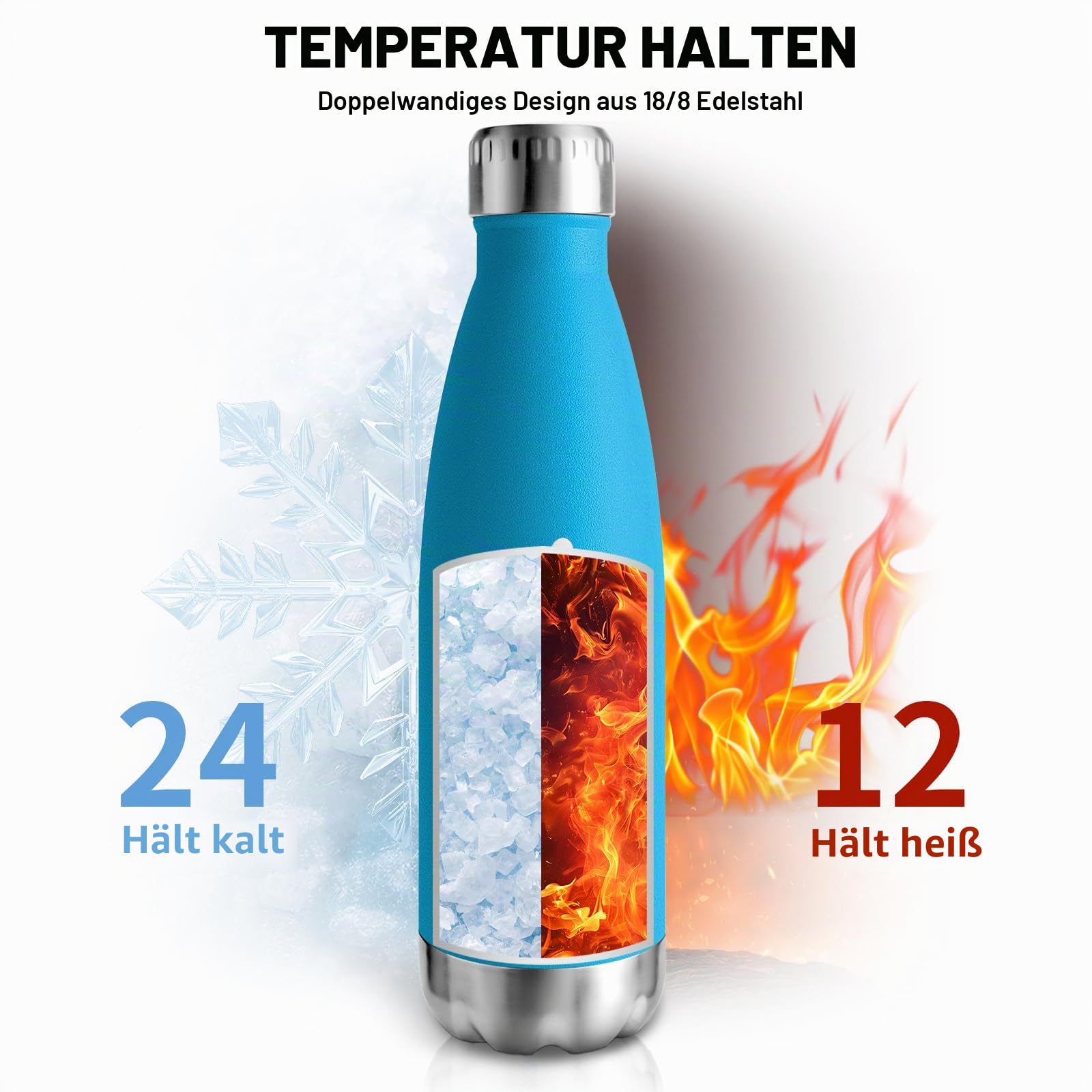 Trinkflasche Edelstahl, Trinkflasche 0 75 liter, BPA-Freie, Thermosflasche Doppelwandige, Thermosflasche Auslaufsicher, Kann mit dir Tragen, Wasserflasche Metall, Wasserflasche für Camping, Yoga