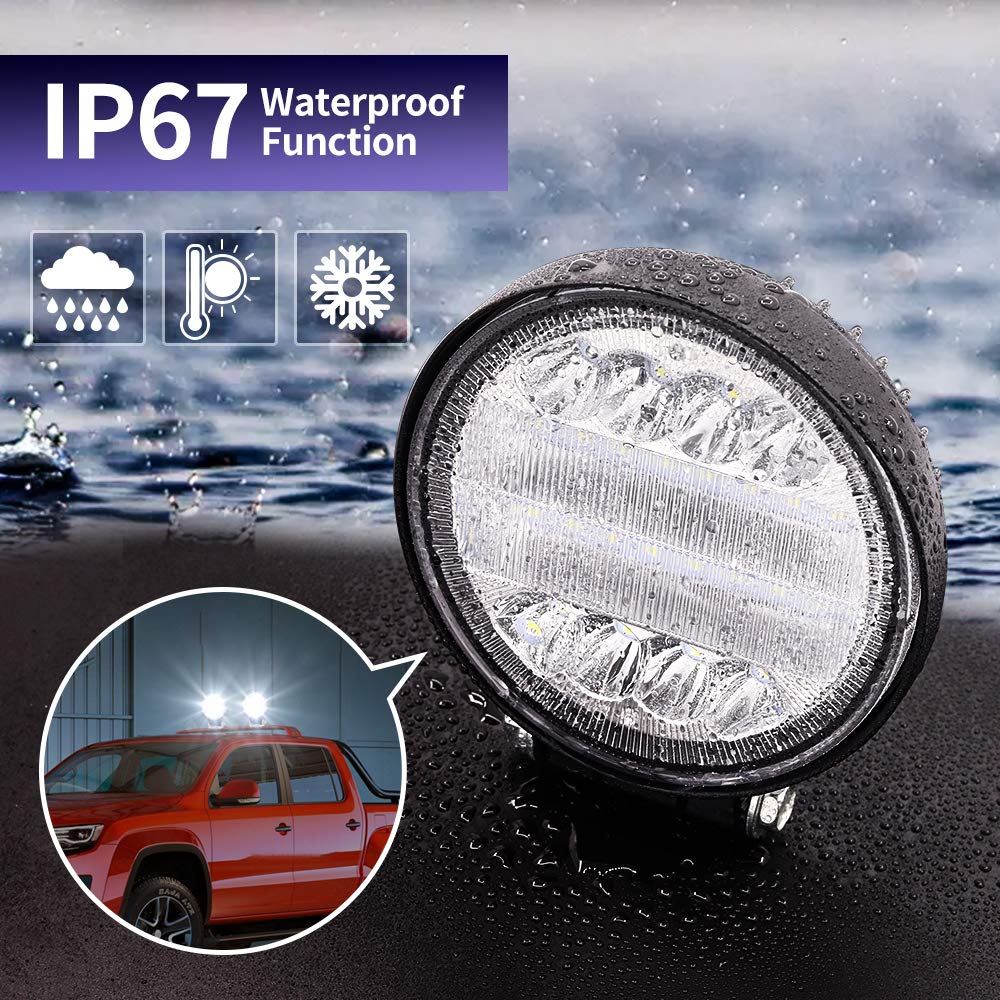 2 luces LED de trabajo redondas de 4,5 pulgadas, haz combinado de inundación, 72W barra de luz de conducción todoterreno, luces de trabajo antiniebla para tractor, camión, coche, 4x4, ATV, SUV