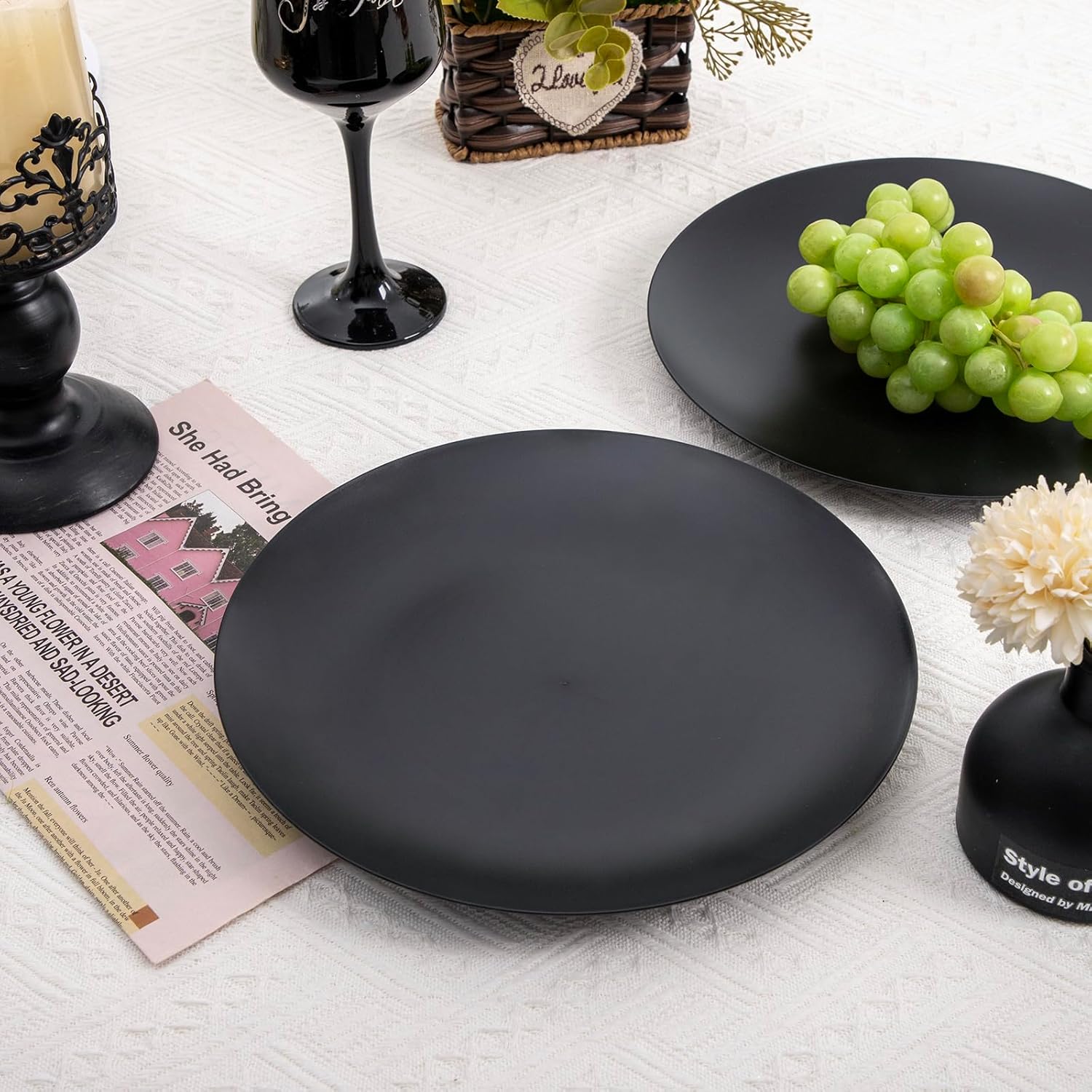 EI enjonirinjonir 80pcs Black Plastic Plates Disposable for Dinner,10.25inch Party Plates Disposable Heavy Duty,Elegant Matte Plastic Plate Frosted is Ideal for Wedding/Birthday//Tables Decoration - Image 6