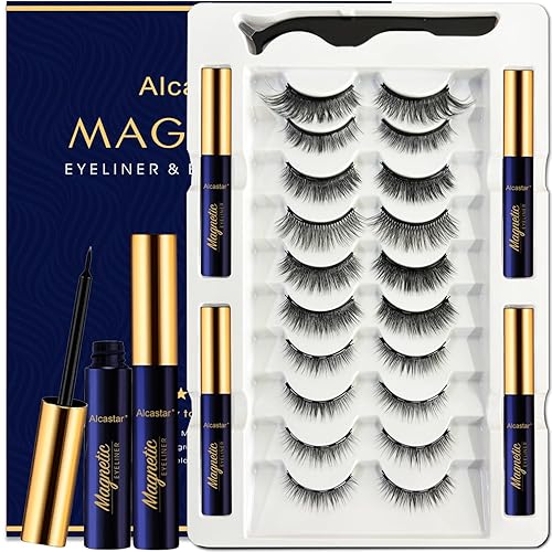 Miniatura 20 de Alcastar - Kit de pestañas magnéticas y delineador de ojos, pestañas magnéticas de aspecto natural con delineador de ojos, pestañas con aplicador