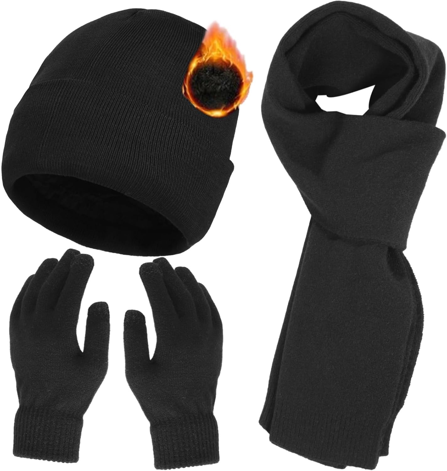 Homaisson Winter Hats Scarf Set for Men Women, Winter Beanie Hat Kit, Thermal Lined Hat, Long Neck Scarf, Touchscreen Gloves - Image 6