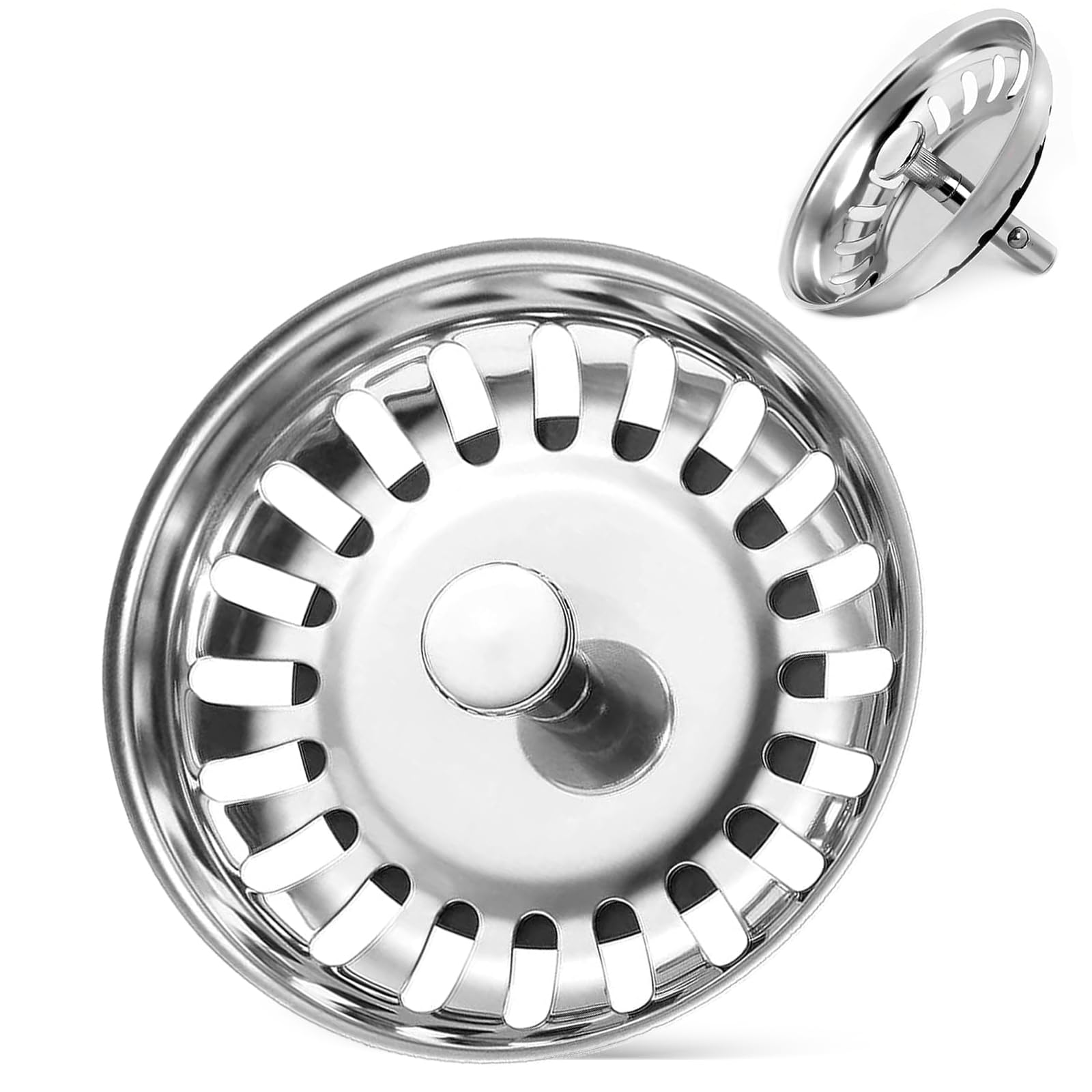 Lzydkh Silver Strainer Basket Sink, Diameter 80 Mm, Stainless Steel Drain Strainer, Universal Sink Plug, 20 Slots, Strainer Basket For Sink Accessories, Blanco And Franke For Kitchen Sink