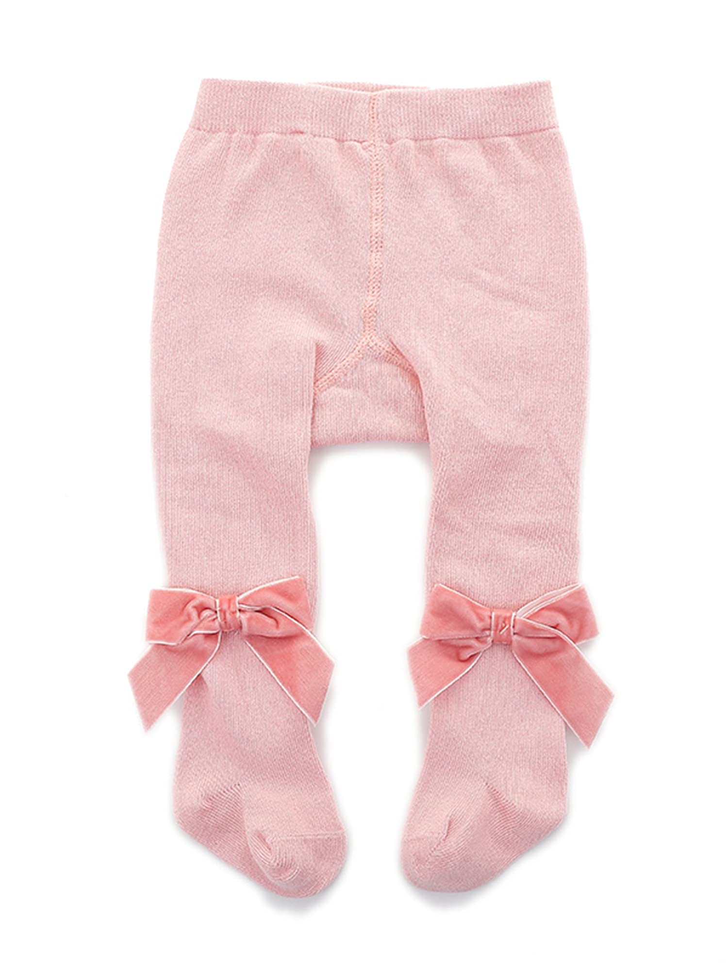 Baby Toddler Girls Tights Rib Knit Pantyhose with Velvet Bows Chritsmas Valentine's Day Leggings Pants Infant Stockings