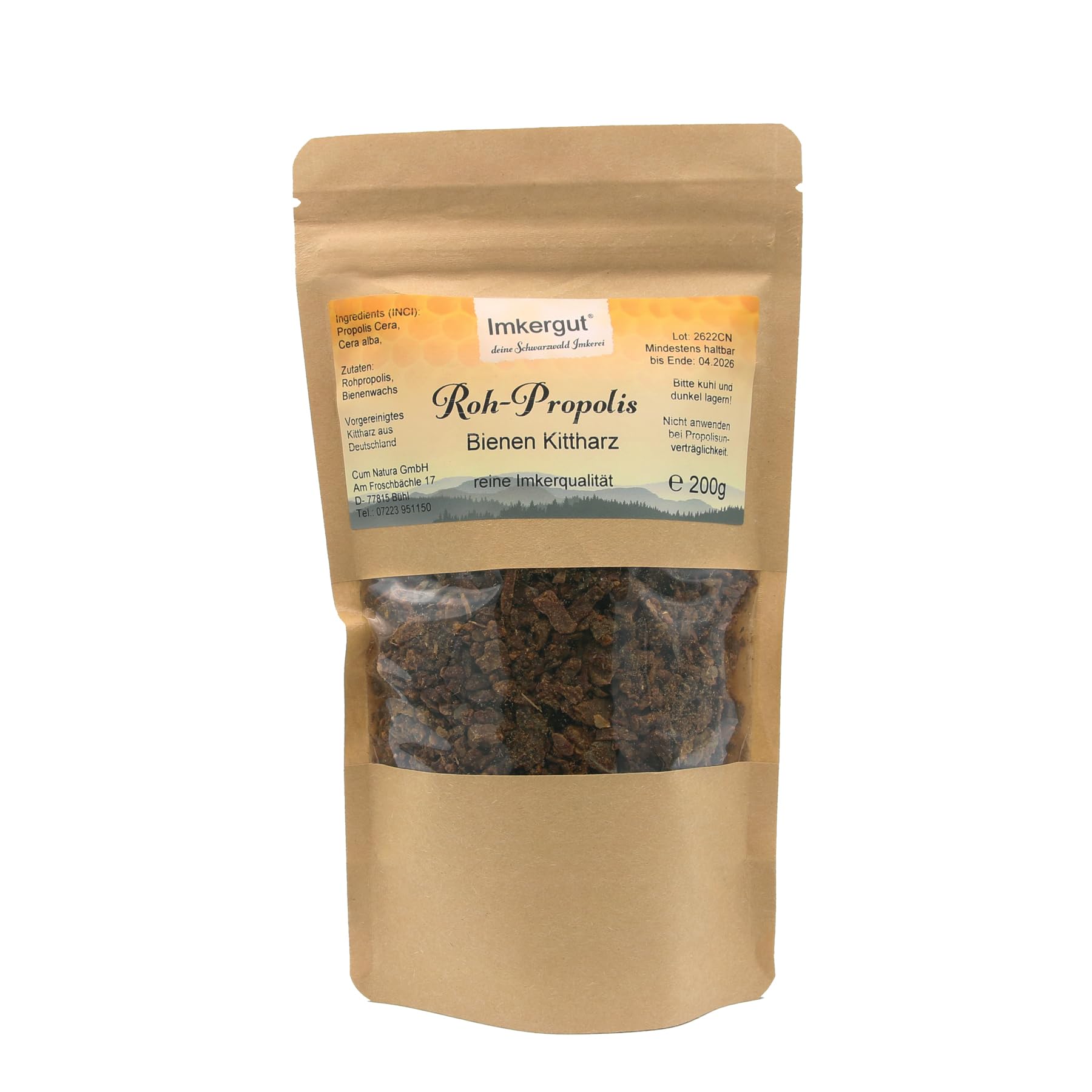 Propolis roh | naturbelassene Propolis in bester Imker-Qualität | bis zu 60% Harzanteil | vorgereinigt | zum Verdampfen, Auflösen oder Zerkauen | 200g-Beutel | Imkergut