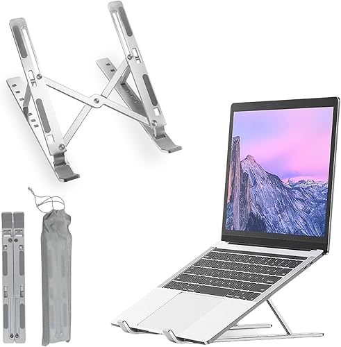 Soporte ajustable para laptop Elevador de aluminio plegable de 7 niveles, soporte portátil para computadora portátil para escritorio, compatible