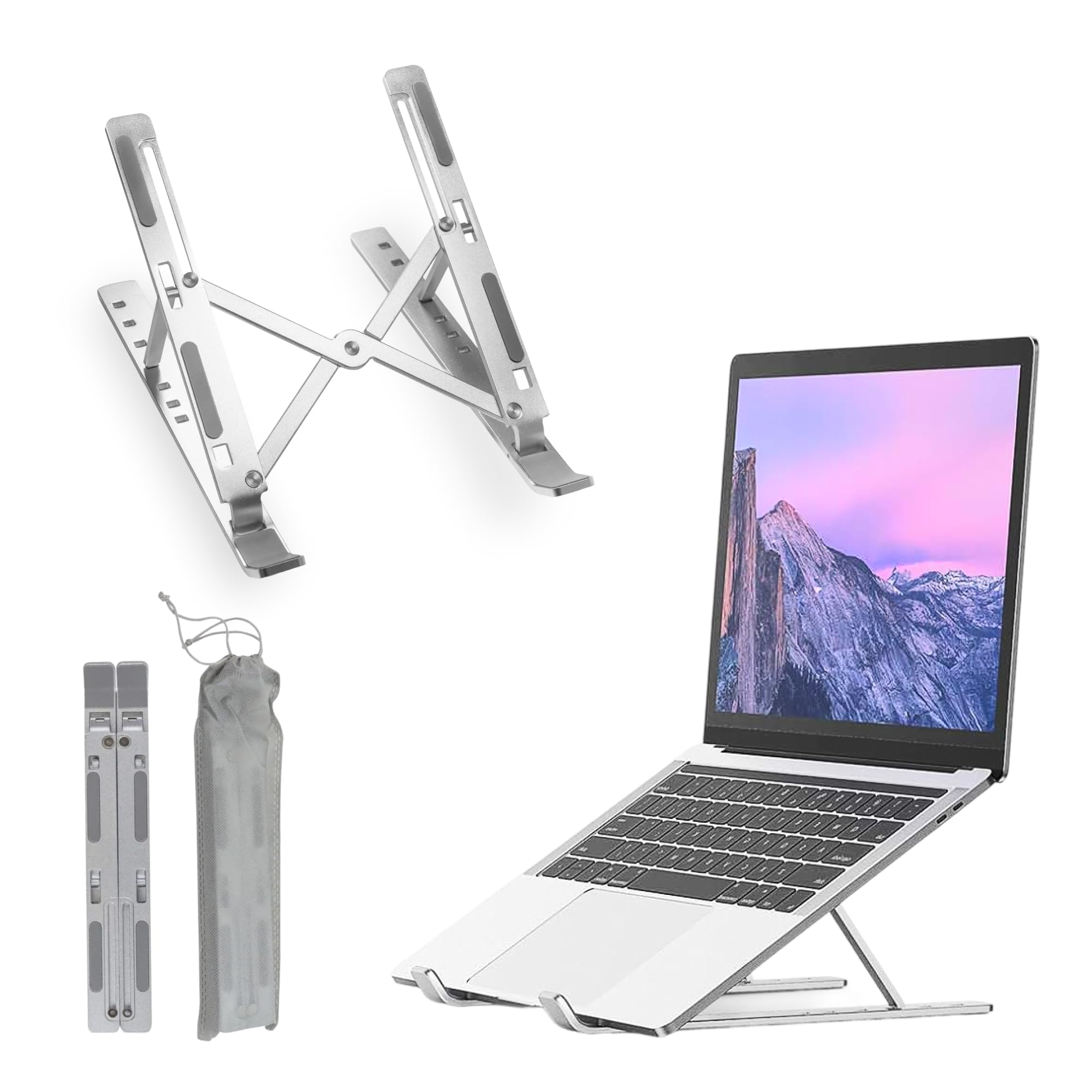Laptop Stand Adjustable – 7-Level Foldable Aluminum Riser, Portable Laptop Holder for Desk, Compatible with 9-15.6 Inch Laptops, Ergonomic & Sturdy