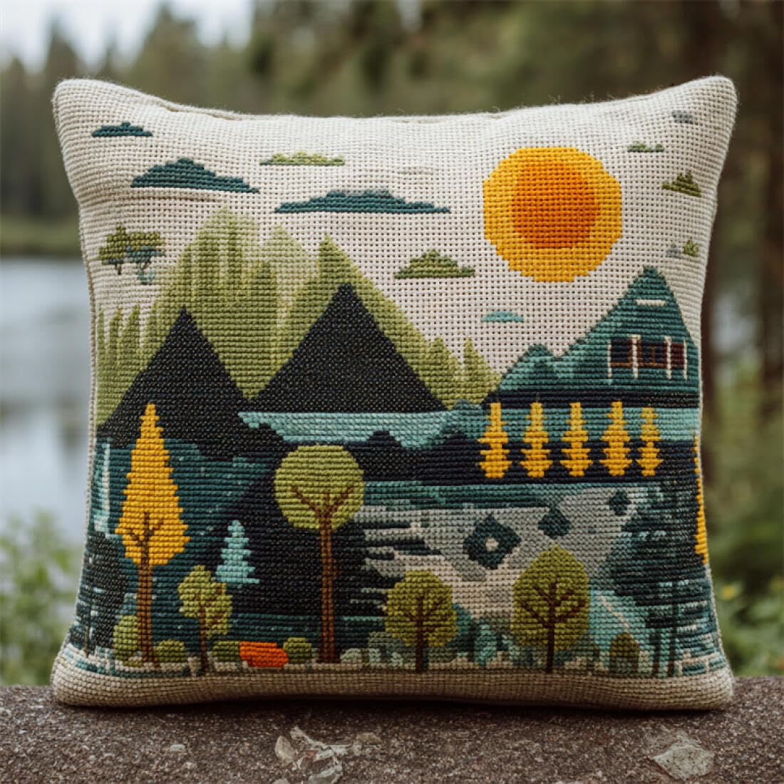 Kitquiver Latch Hook Cushion Set Cartoon Forests DIY Latch Hook Rug Kit for Beginners Embroidery Cushion Canvasfor Adult Beginners 17x17In