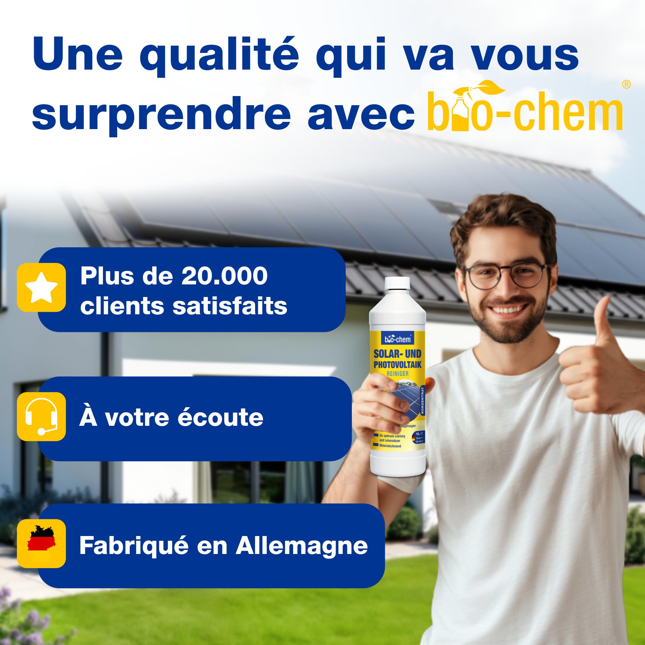 bio-chem Nettoyant solaire et photovoltaïque 3L | Diluable jusqu'à 1:20 - efficace en profondeur et ménageant les matériaux - Made in Germany
