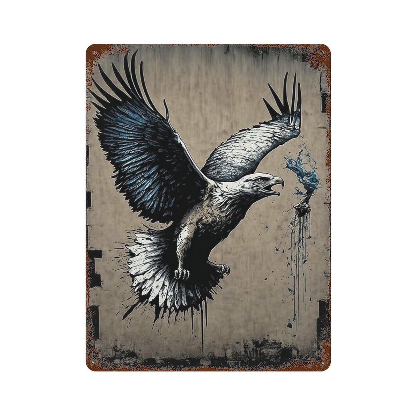 Flying Eagle Rust Effect Tin Sign 15.7"x11.8", Ideal for Garage, Bar And Workshop Decor
