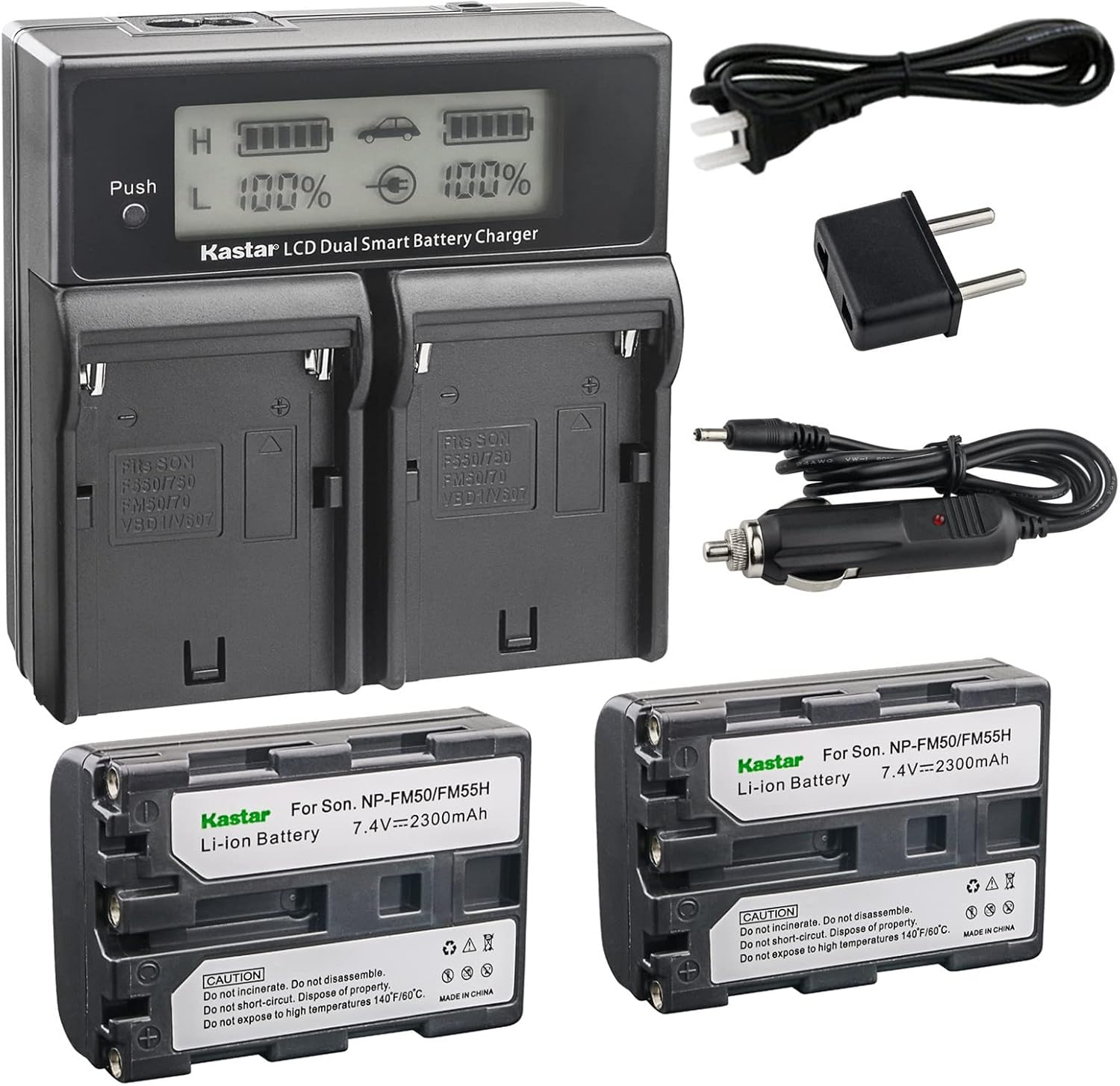 Kastar Smart Fast Charger + 2x Battery Replacement for NP-FM50 NP-FM55H NP-QM51 and DSC-F707 DSC-F717 DSC-F828 DSC-S30 DSC-S50 DSC-S70 DSC-S75 DSC-S85 DSLR-A100 MVC-CD200 MVC-CD250 MVC-CD400 MVC-CD500