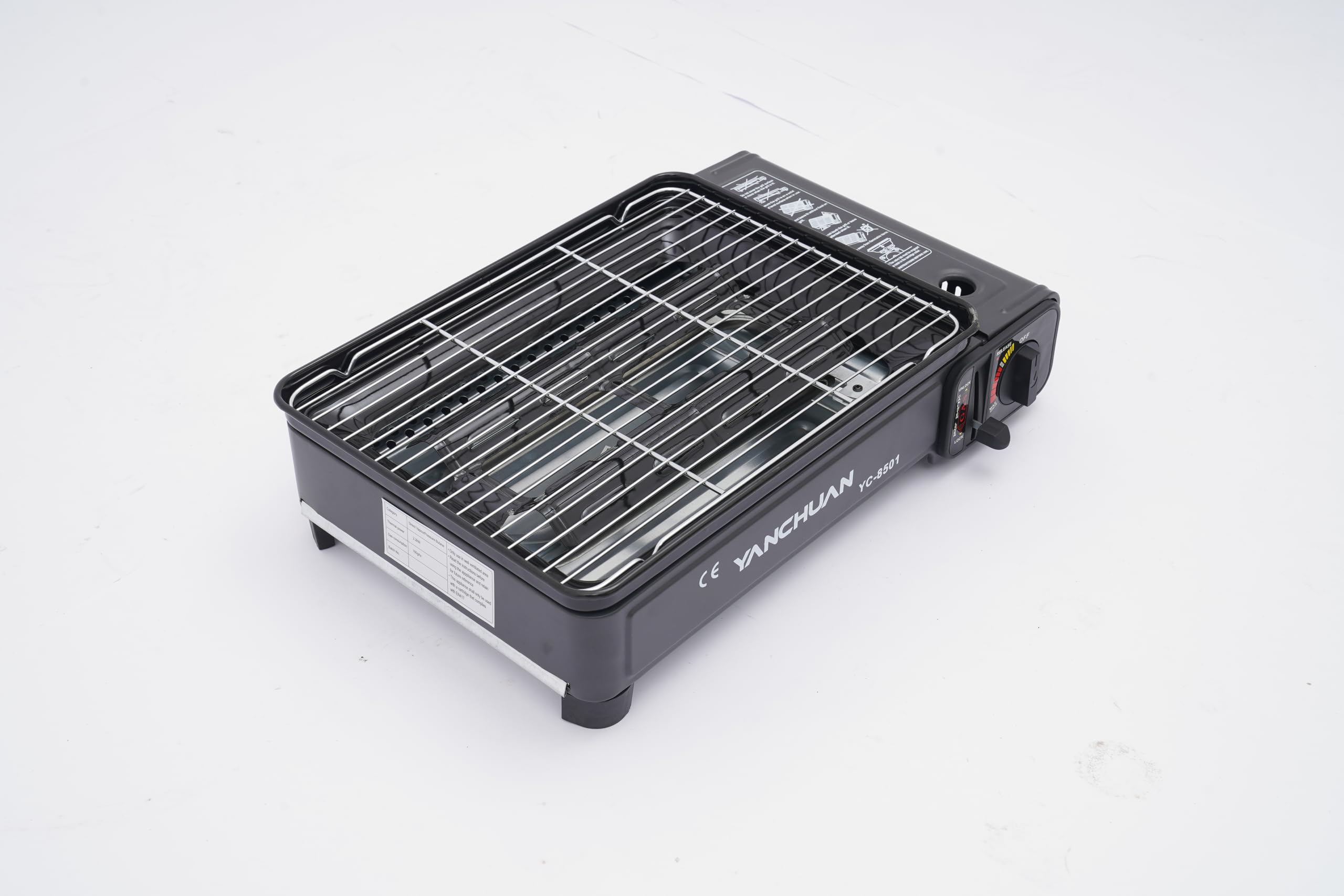 Set da barbecue da campeggio, per cartucce e bombole a gas, fornello da campeggio con 2 griglie per alimenti, spazzola per olio, valigetta (con griglia e valigia)