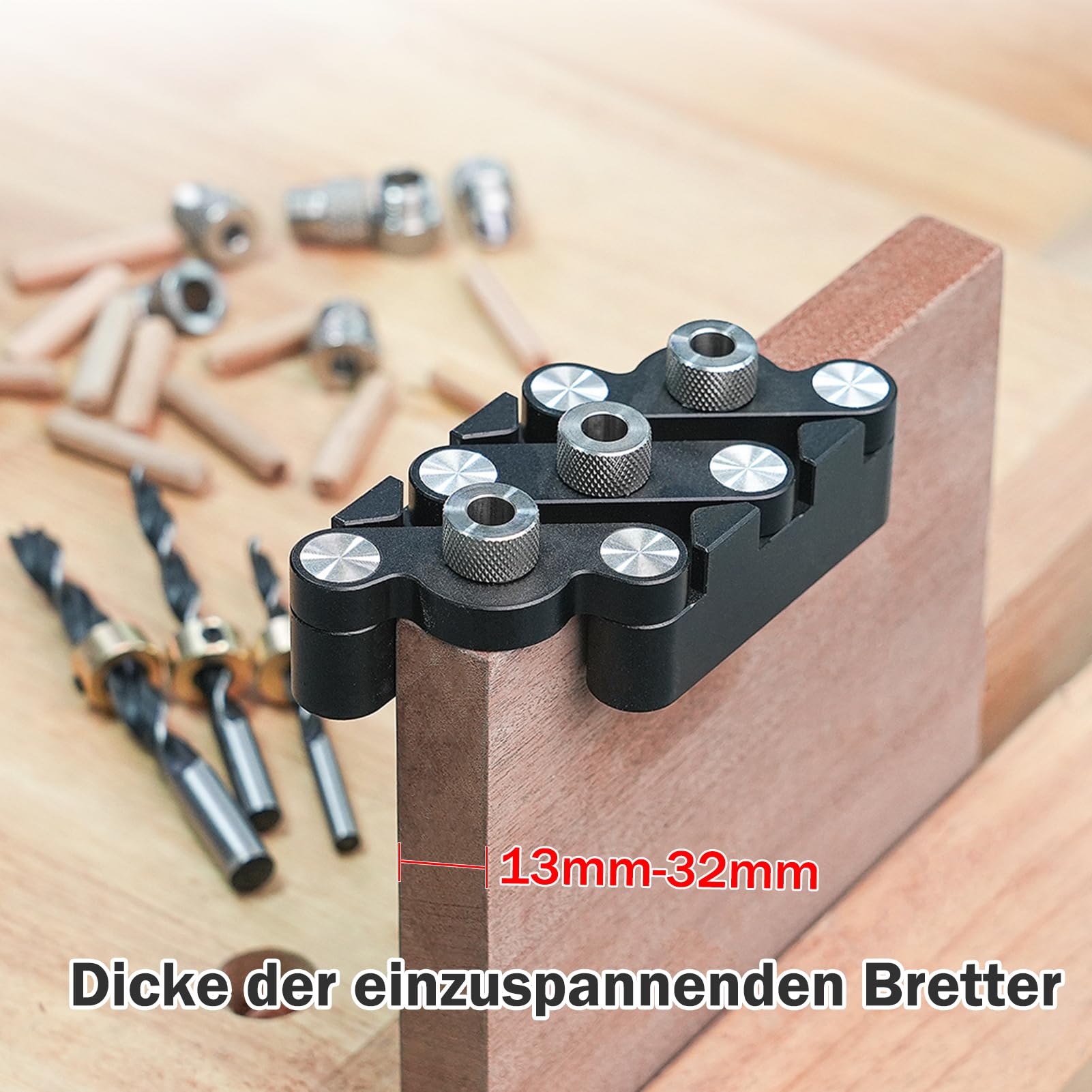 Dima di foratura 6/8/10 mm Kit di dima per tasselli autocentrante 3 in 1 per la lavorazione del legno, guida di foratura Punzone per tasselli in legno Locator Utensili da falegname per la lavorazione