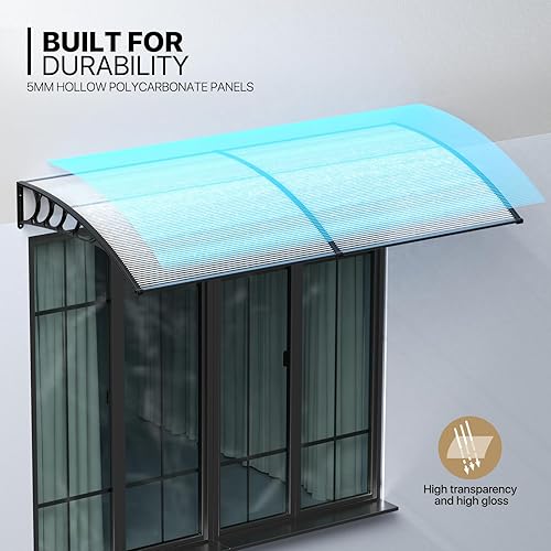Miniatura 6 de MoNiBloom Toldo para puerta de patio, 79 x 35 pulgadas, cubierta de policarbonato para puerta delantera, toldo para patio al aire libre, protección