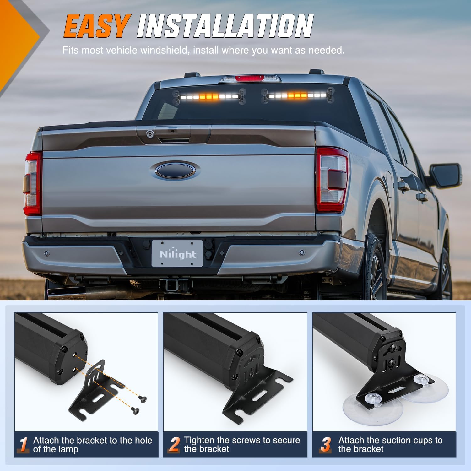 Nilight 162 LED Traffic Advisor Strobe Light Bar 2-in-1 Amber White Emergency Warning Hazard Lights with Controller 4 Switchable Color 36 Flash Pattern for Trucks Cars Tow Plow Construction Vehicles