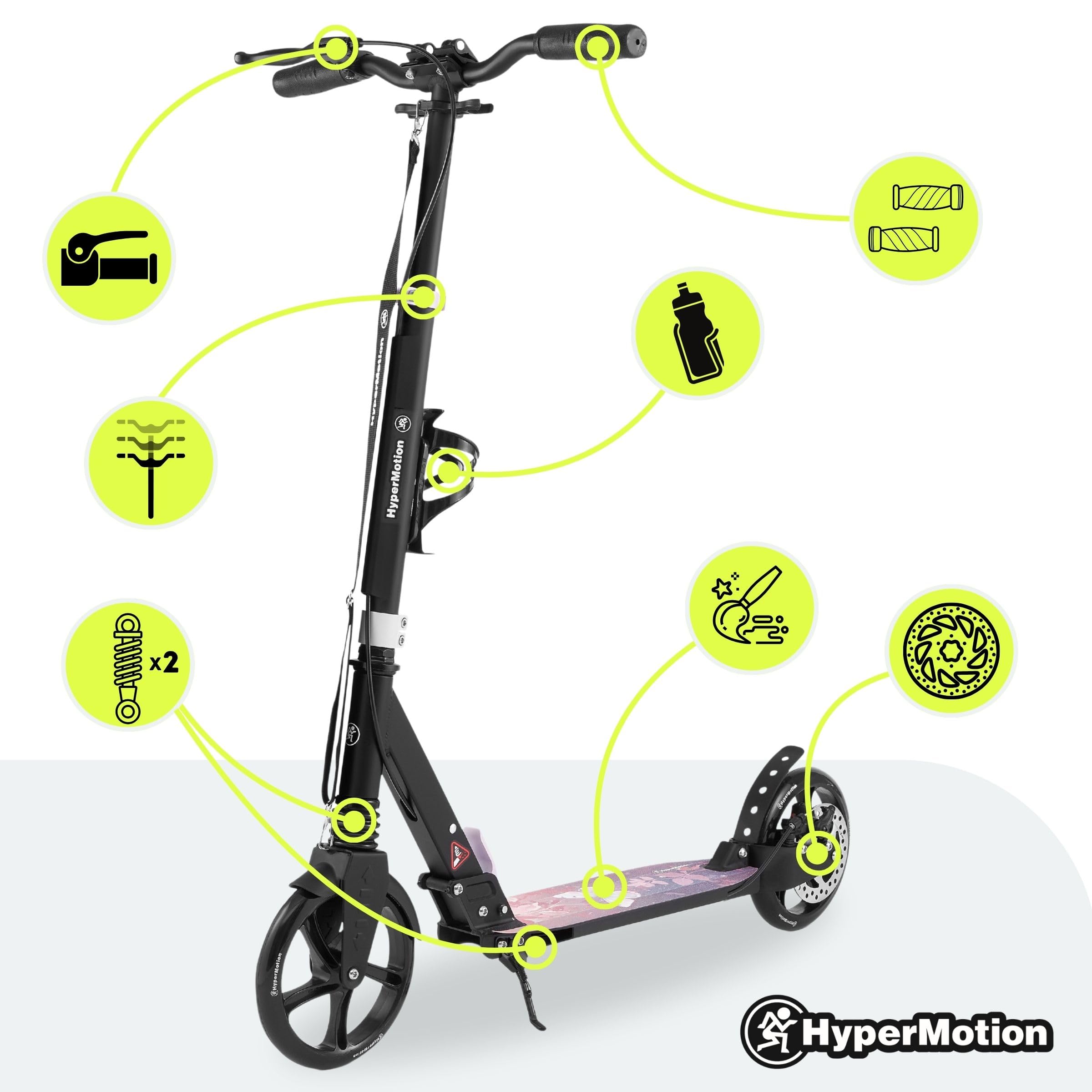 Hypermotion Trottinette Enfant 7 Ans et Adulte Pliable jusqu'à 100 kg - Trotinette pour Les Jeunes - Excellente Suspension, Plateforme Antidérapante, Guidon Réglable, Roues de 200 mm