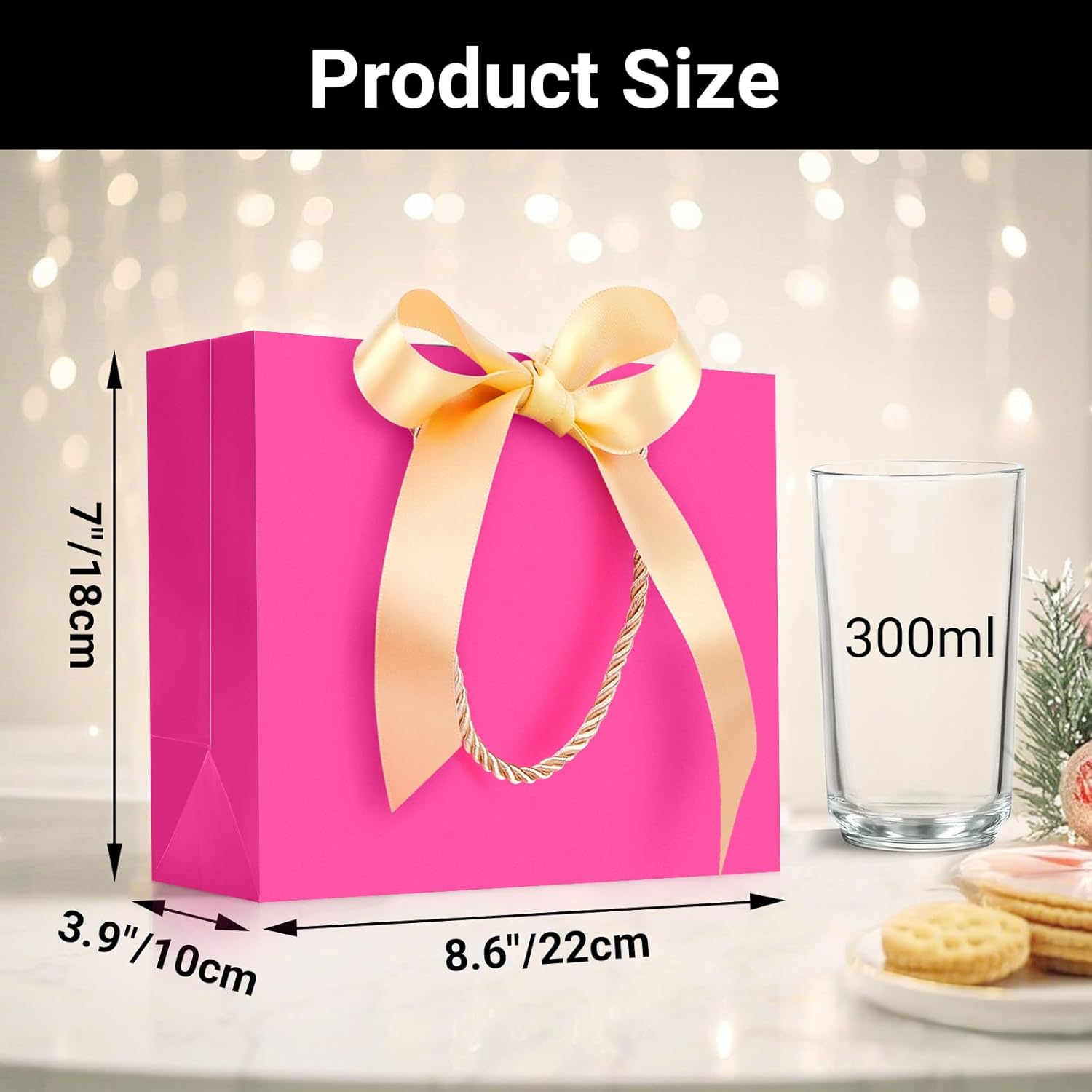 EUSOAR Paper Bags with Handle, 50pcs 8.6"x3.9"x7" Heavy Duty Hot Pink Thank You Gift Bags with Bow Ribbon Handle, Gift Treat Party Favor Paper Bags Bulk for Merchandise Shopping Wedding Birthday - Image 2