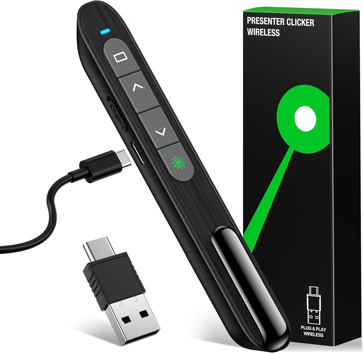 2 in 1 USB Type C Spotlight Presentation Clicker, Advanced Digital Highlighting Magnifier Wireless Presenter for for LED LCD, 2.4GHz PowerPoint Presentation Remote