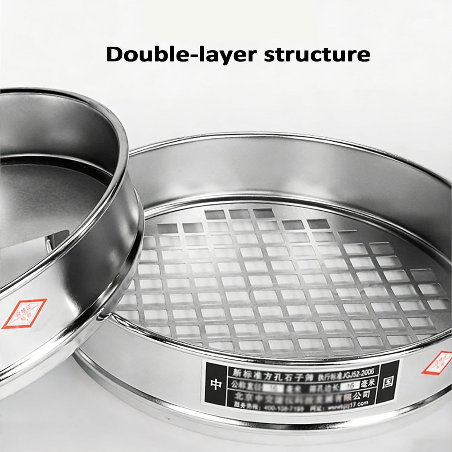Edelstahl Kiessieb Labor Test Steinsieb mit Abdeckung Quadratische Lochöffnung Ø 30cm für Sand/Kies Fabrik/Labor (0,075-9,5mm)