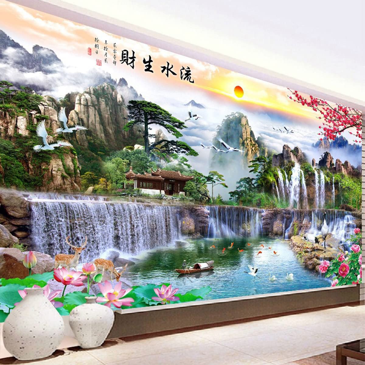 Instarry DIY 5D Broderie Diamant Grand Format Peinture de Paysage Chinois Decoration Murale Salon et Chambre 120x60 cm