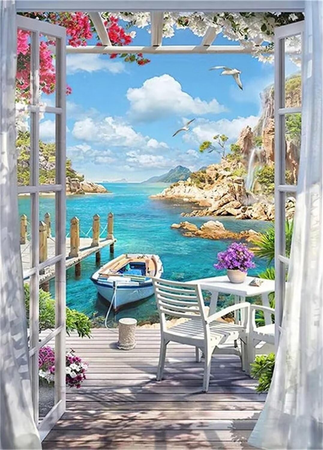 5D bord de mer Diamond Painting, DIY paysage Peinture Diamant Painting Kit, Diamond Painting Adulte Grand Format Bricolage Strass Broderie Diamant Art, pour Decoration Murale Maison 80x111cm WO-1454