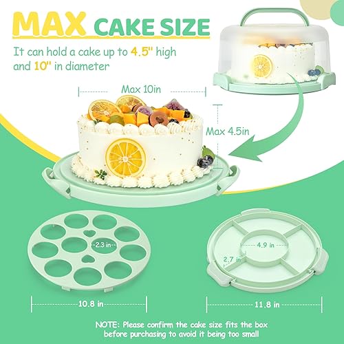 Miniatura 6 de Ohuhu - Porta pasteles con tapa y asa, recipientes para pasteles sin BPA para pasteles de 10 pulgadas con 2 asas, cubierta de plástico, base de dos