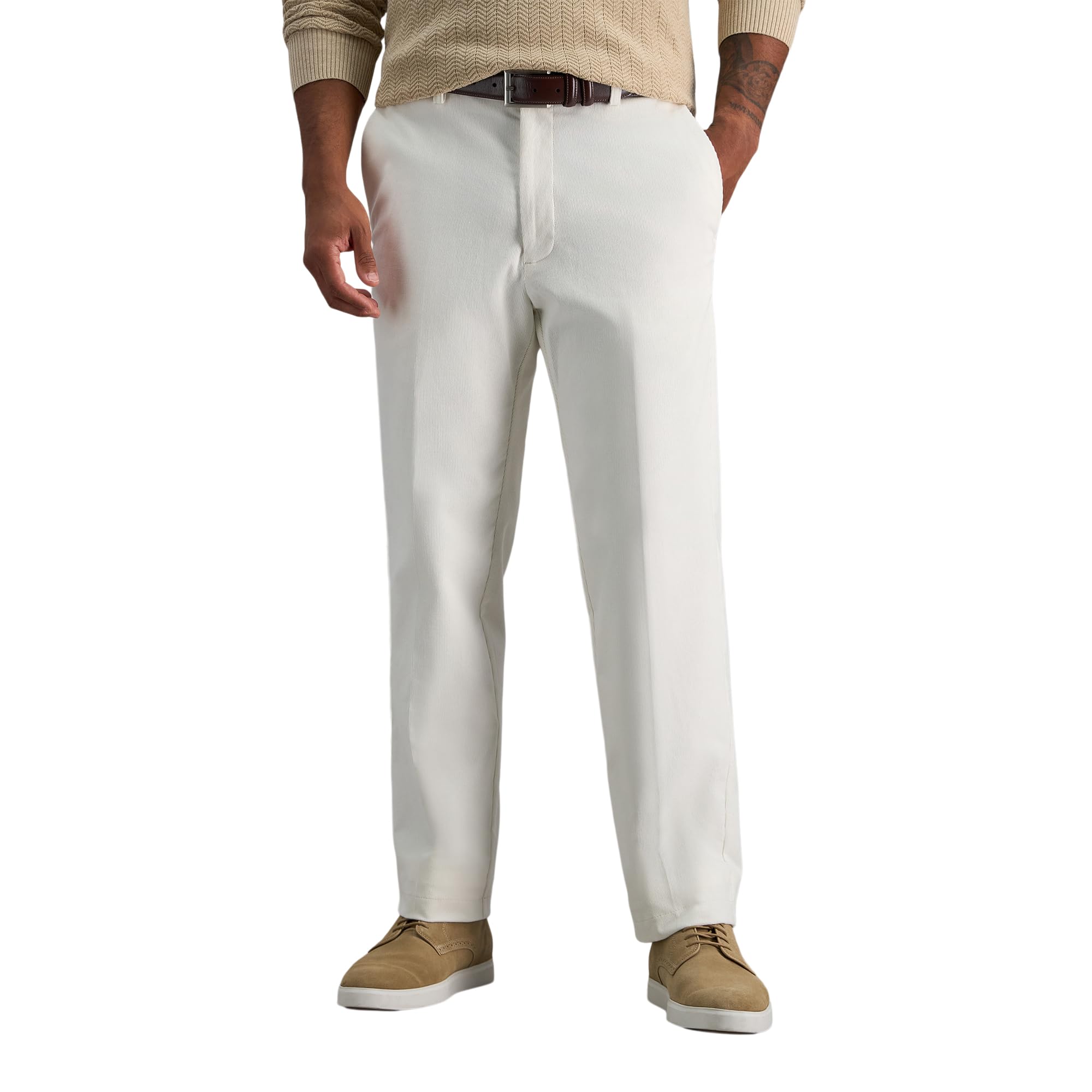 Haggar Men's Classic Fit Stretch Corduroy Pant Casual, Ivory, 32W / 30L