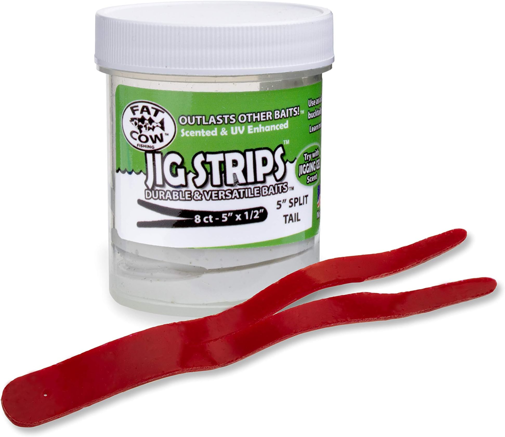 Fat Cow Jig Strips Split Tail 5" - 40X Stronger Than Soft Baits - 8 ct