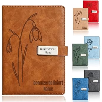 UGU Personalised A5 Leather Lined Notebook with Name Engraving, Pen and Gift Box for Men and Women (Personalised Notebook)