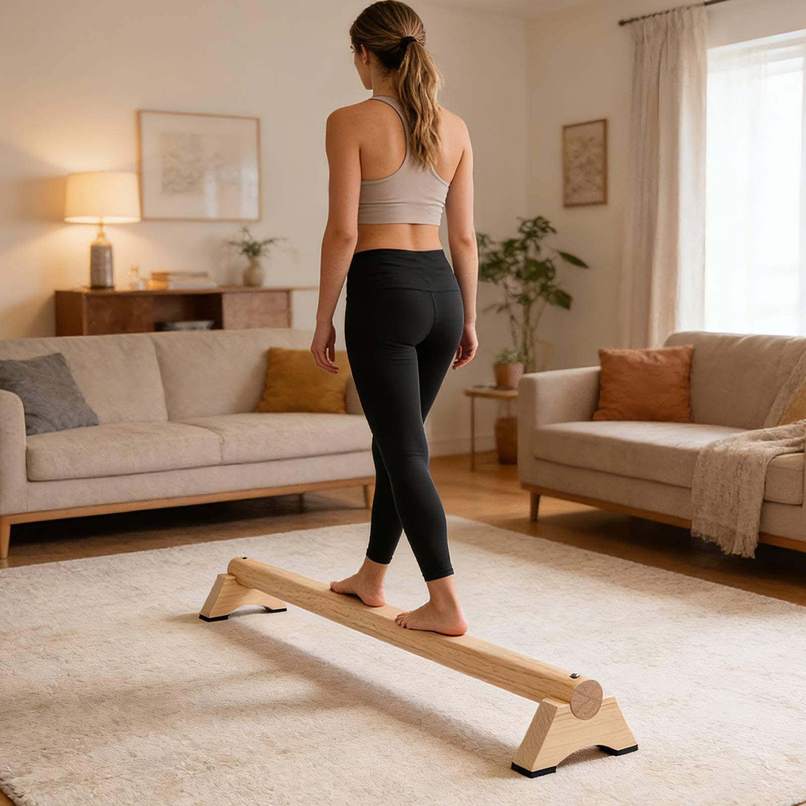 Trave di Stabilità in Legno Stabile Ponte di Equilibrio in Legno Struttura Robusta Attrezzatura Fitness per Principianti, Palestra