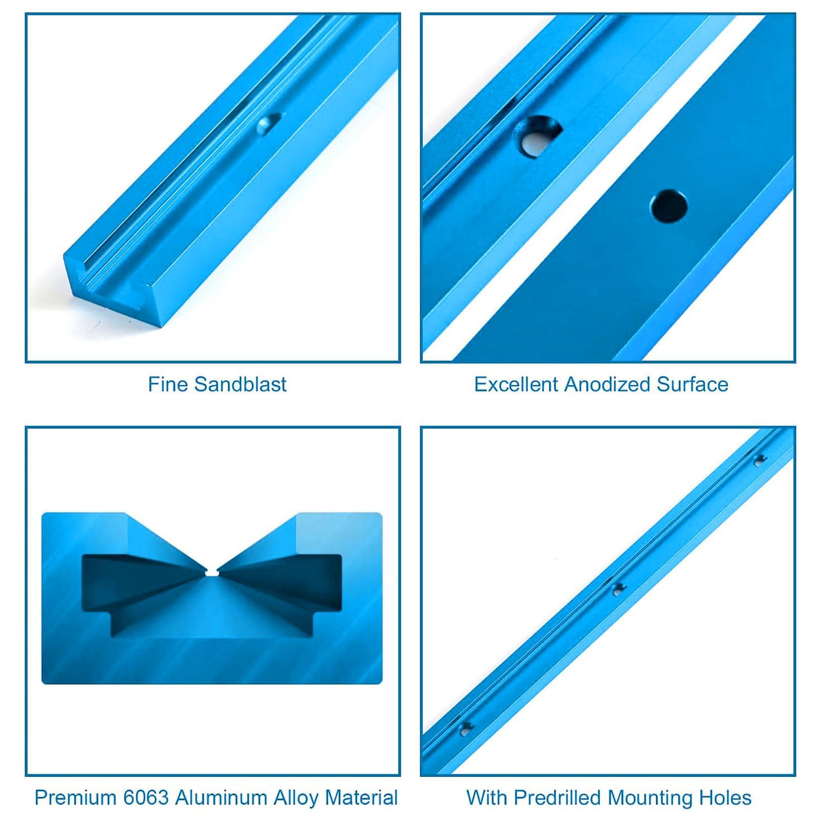 iMetrx T Tracks Woodworking Aluminum 48 inch 1220 mm Light Blue 4 Pcs Double Cut Profile Universal with Predrilled Mounting Holes for Universal T-Track Accessories - Image 2