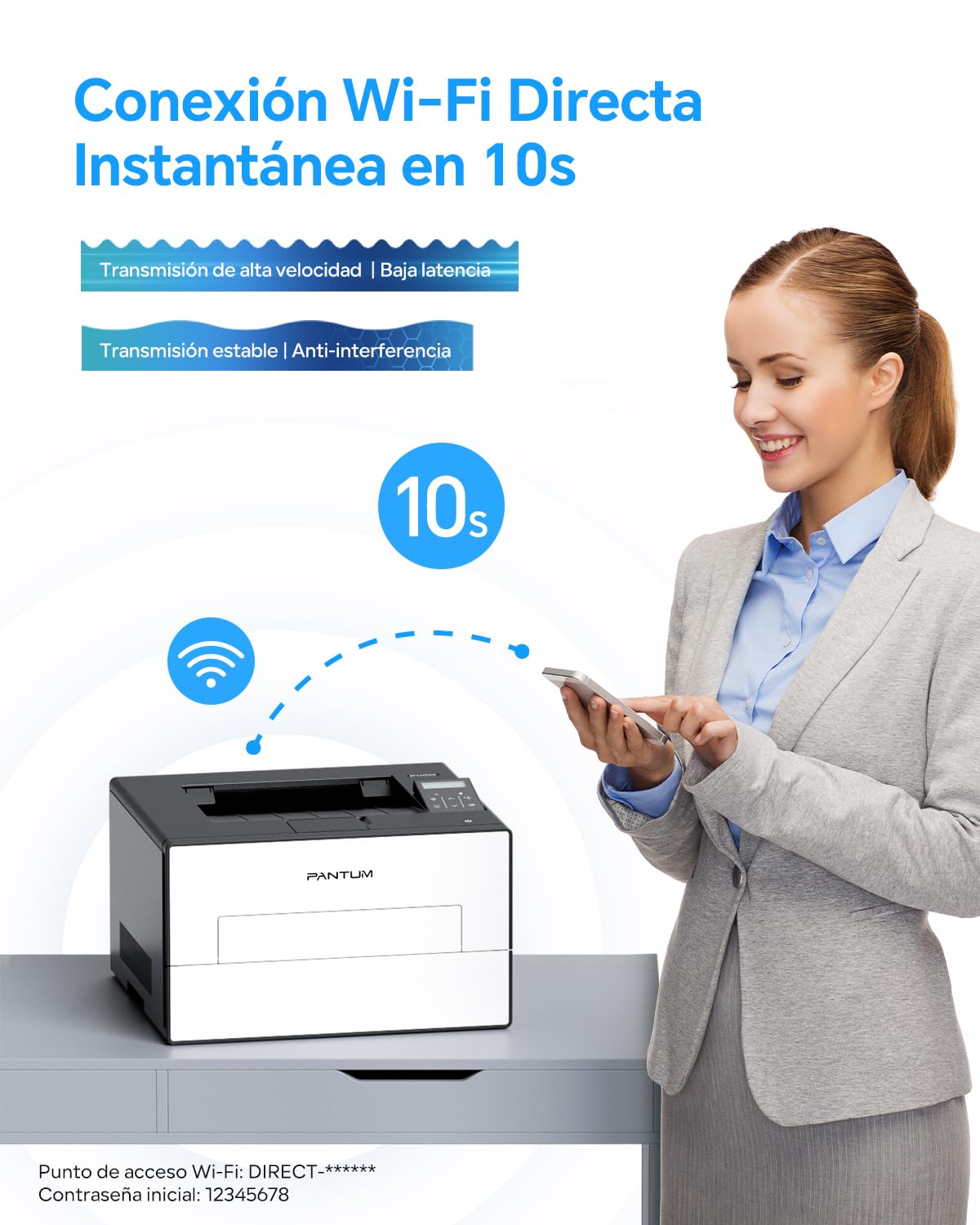 PANTUM BP4209DW Impresora Láser Monocromo WiFi, Impresión Doble Cara Automática, Wi-Fi Direct 2.4G/5G y Bluetooth, AirPrint Mopria, Incluye Tóner y Tambor Iniciales, para Hogar y Oficina