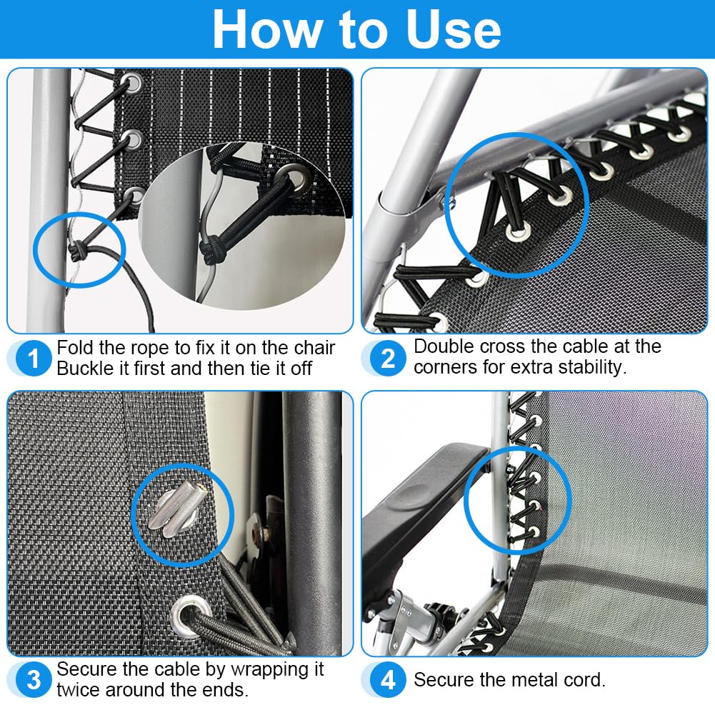 OFFCUP Replacement Cord for Zero Gravity Chair 4pcs Universal Replacement Elastic Cord - Image 4