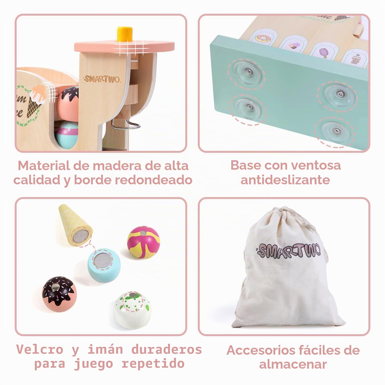 Heladero Juguete de Madera, Fingir Hacer Helado, Juguetes de Comida Helada, Accesorios de Cocina Montessori Infantiles, Regalo para Niñas Niños de 3 4 5 6 Años, Juego de Imitación Creativo