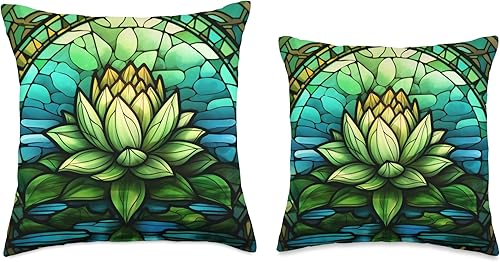 Miniatura 3 de Spiritual Abstract - Cojín de flores de loto verde, 16 x 16 pulgadas, multicolor