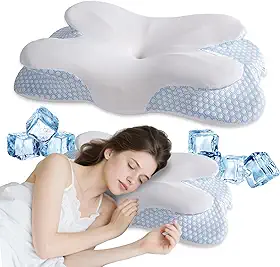 Almofada borboleta de espuma viscoelástica cervical para alívio da dor no pescoço, travesseiro ortopédico ergonômico para dorminhocos laterais, costas e estômago, capa removível respirável