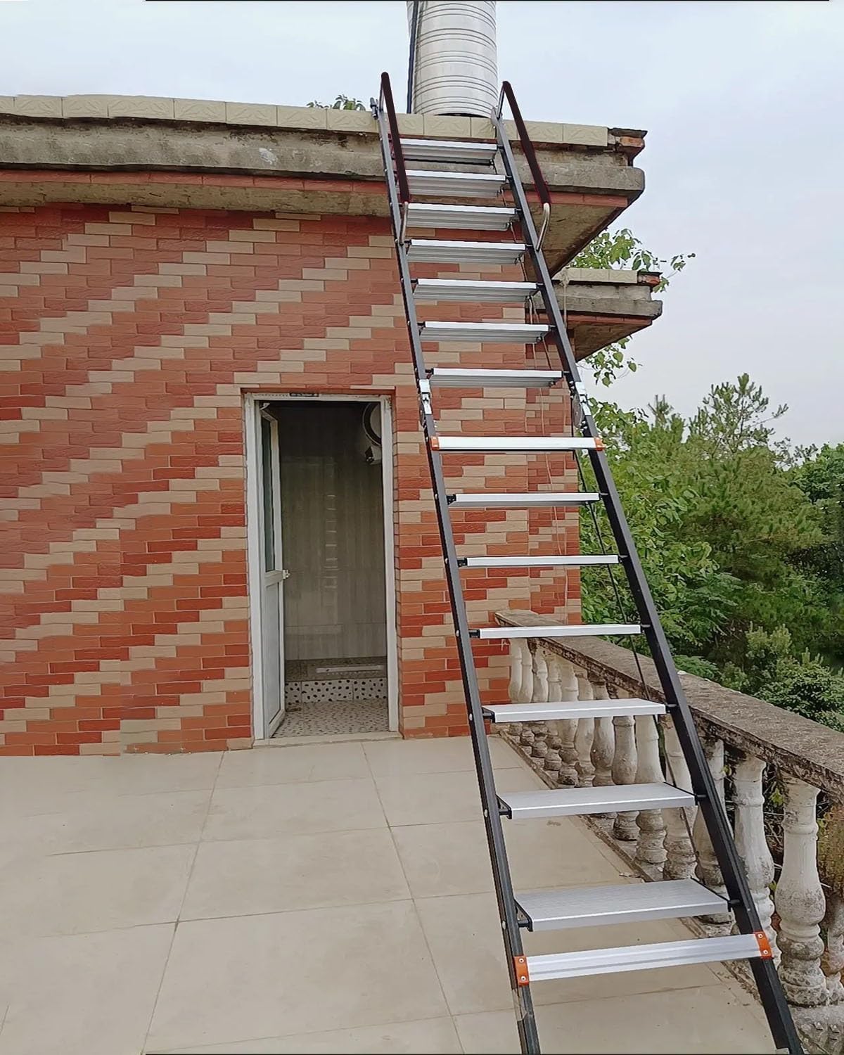 13-Step Aluminum Folding Loft Ladder - Lightweight Retractable Attic Access for Rooftop & Ceiling Egress, 12.3ft (375cm) Straight Step Ladder (Black)